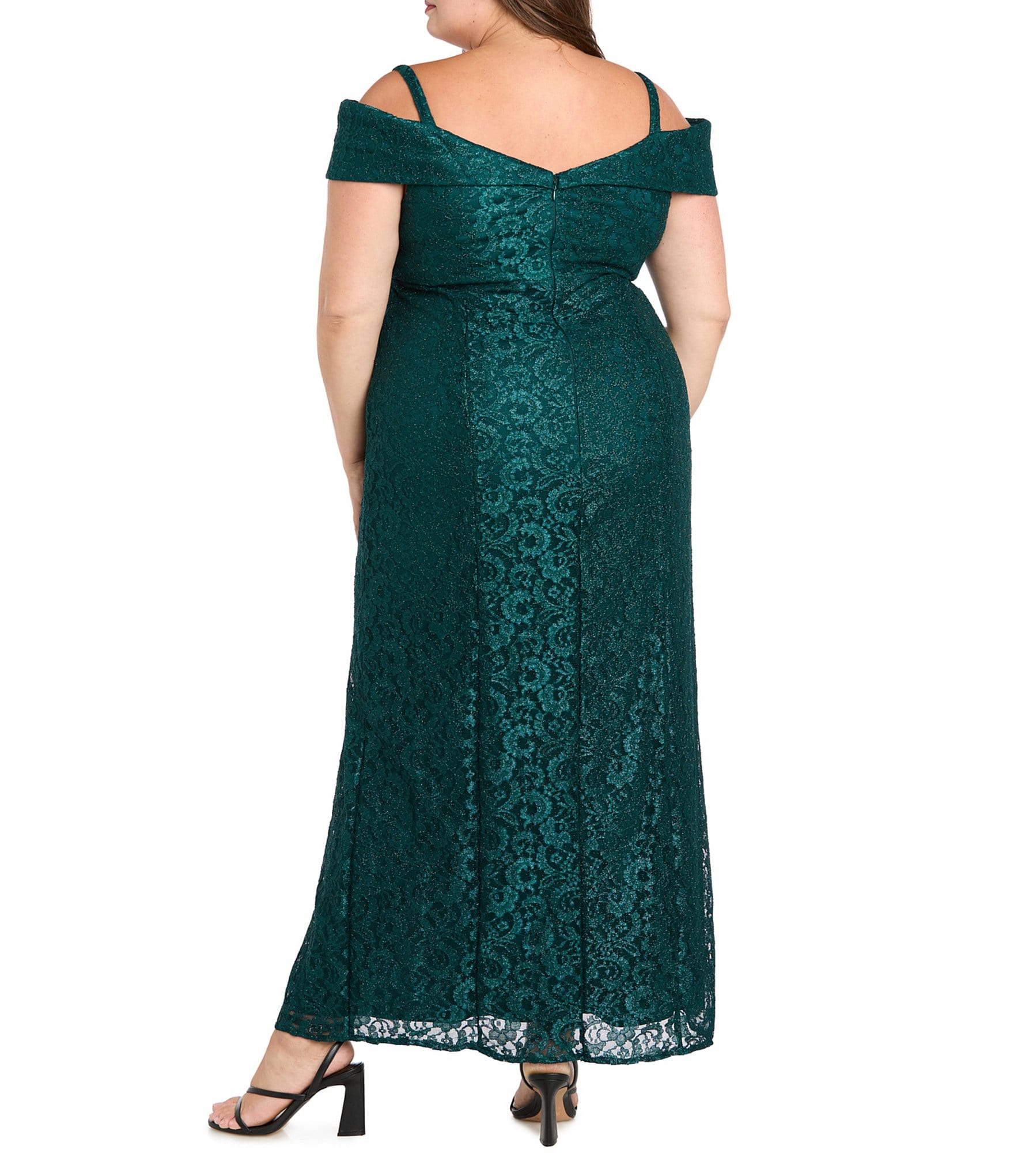 R & M Richards Plus Size Off The Shoulder Long Stretch Lace Dress