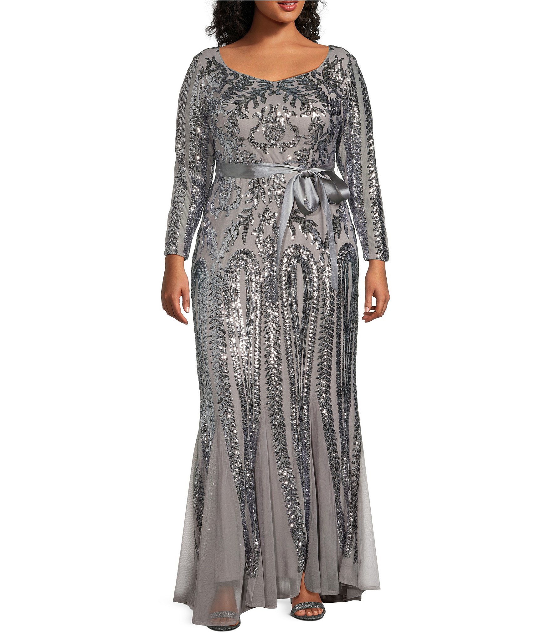 R & M RICHARDS NEW Women's Plus Size Ruched Glitter Gown Dress TEDO 