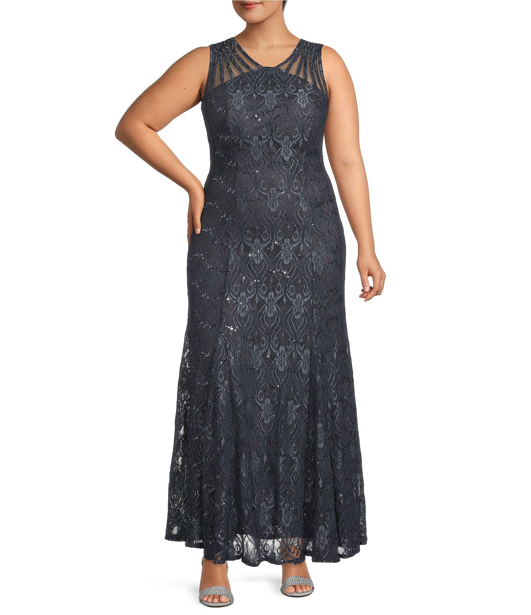 R & M Richards Plus Size V-Neck Sleeveless Lace Mermaid Dress | Dillard's