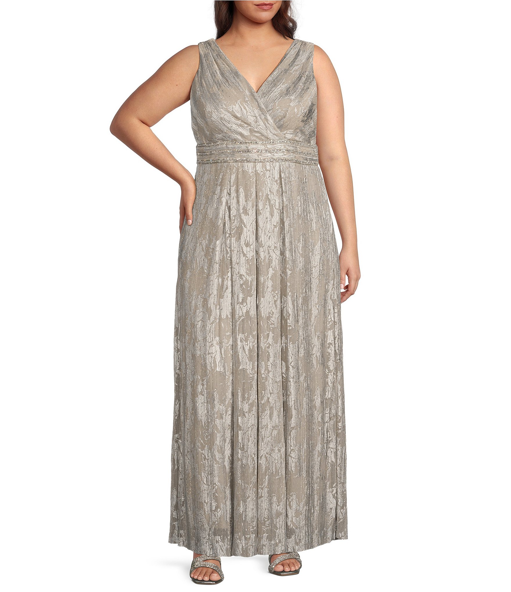 R & M Richards Plus Size Sleeveless V-Neck Foil Print Dress | Dillard's