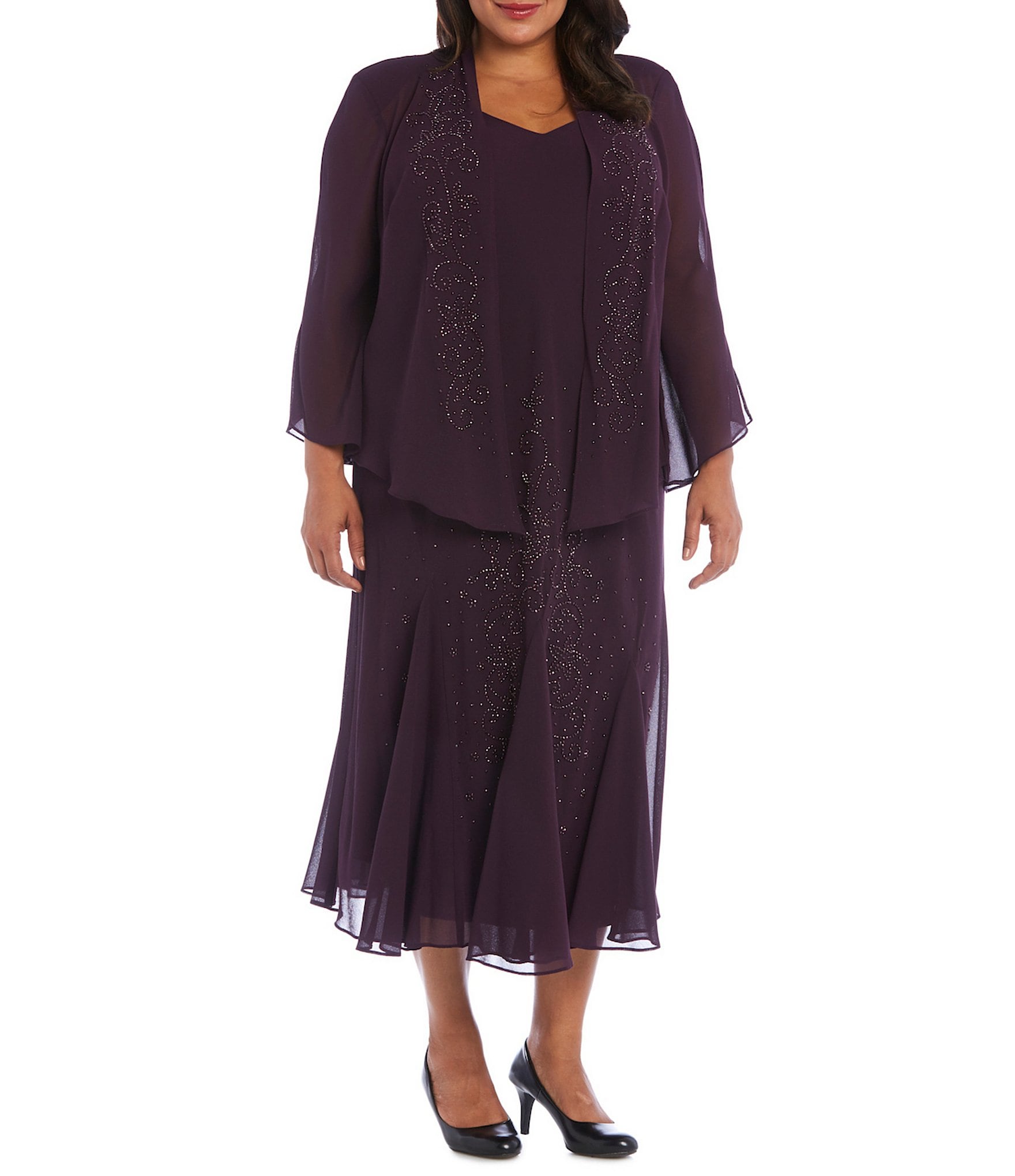 R & M Richards Plus Size V-Neck Beaded 2-Piece Jacket Dress | Dillard's