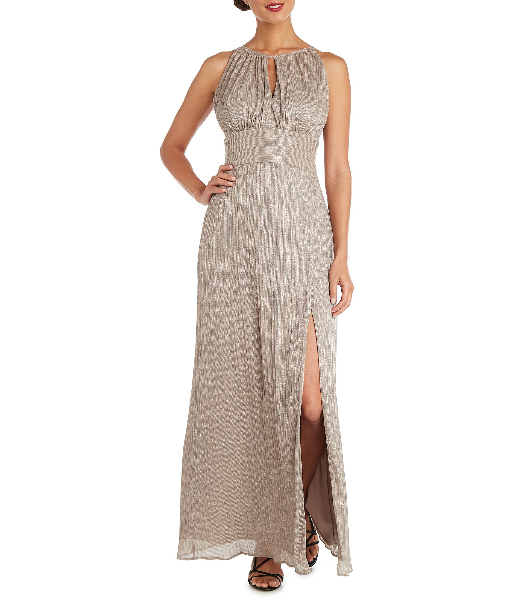 R & M Richards Sleeveless Keyhole Neck Front Slit Empire Waist Gown |  Dillard's