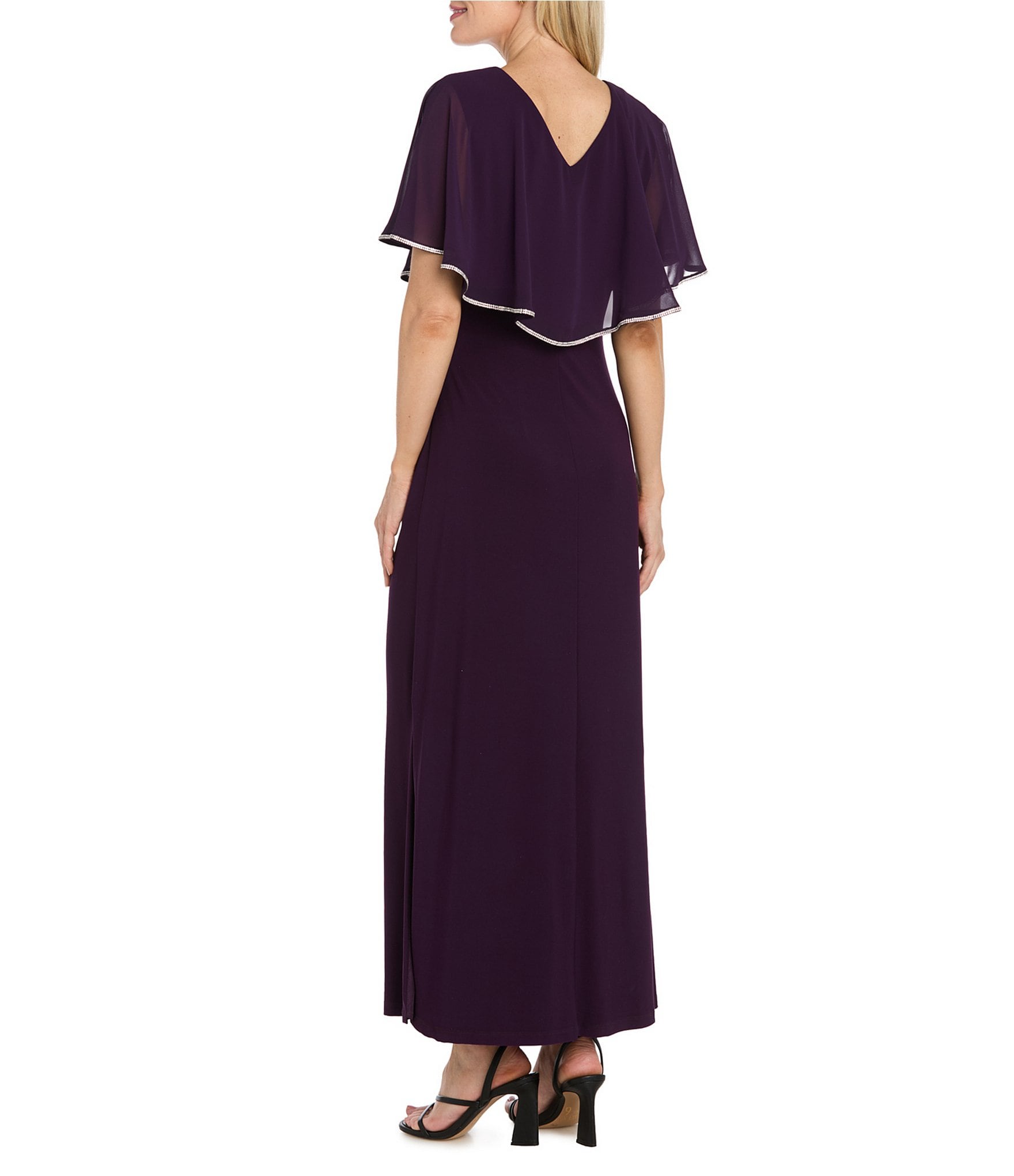 R & M Richards V-Neck Caplet Long Dress