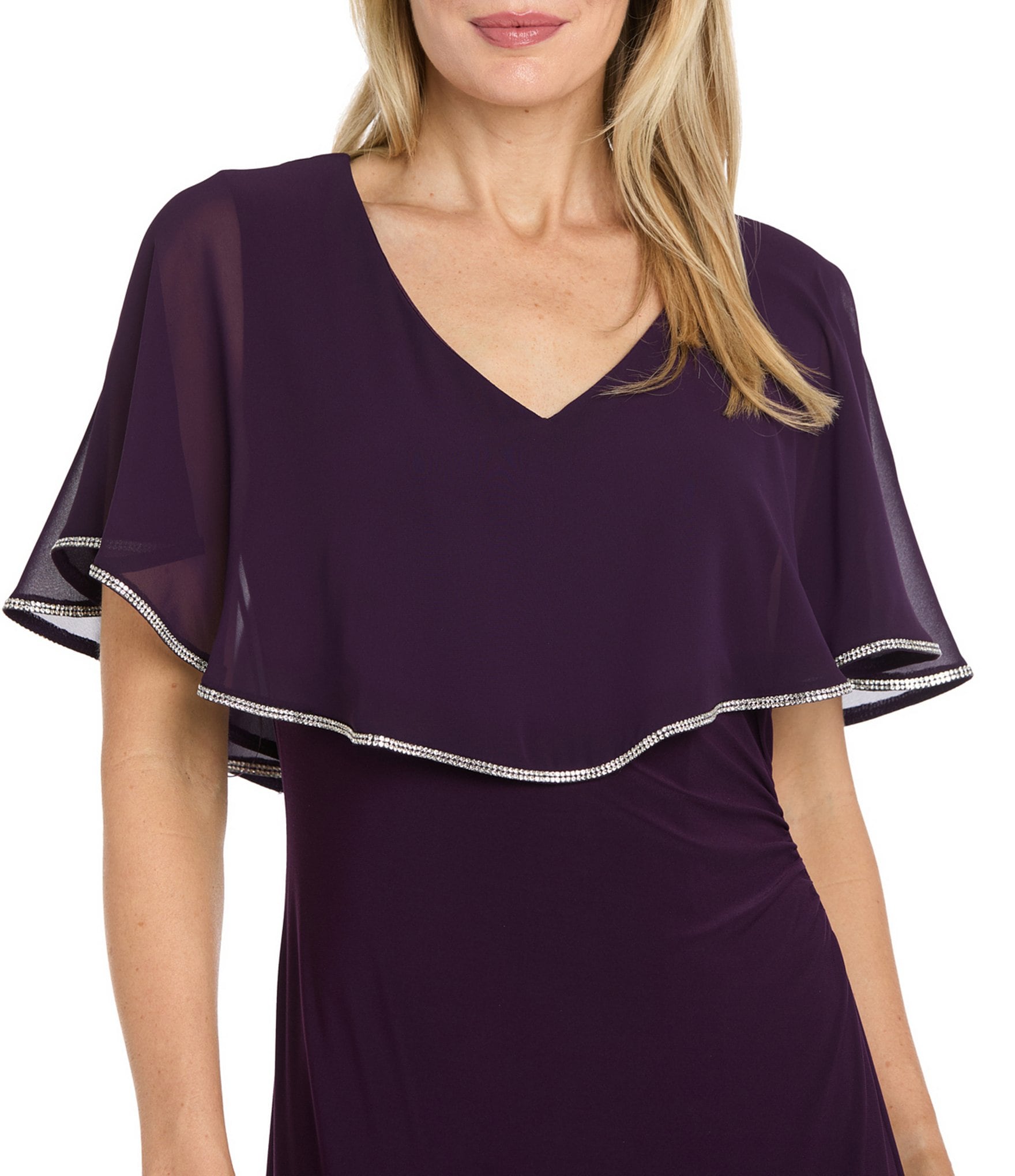 R & M Richards V-Neck Caplet Long Dress