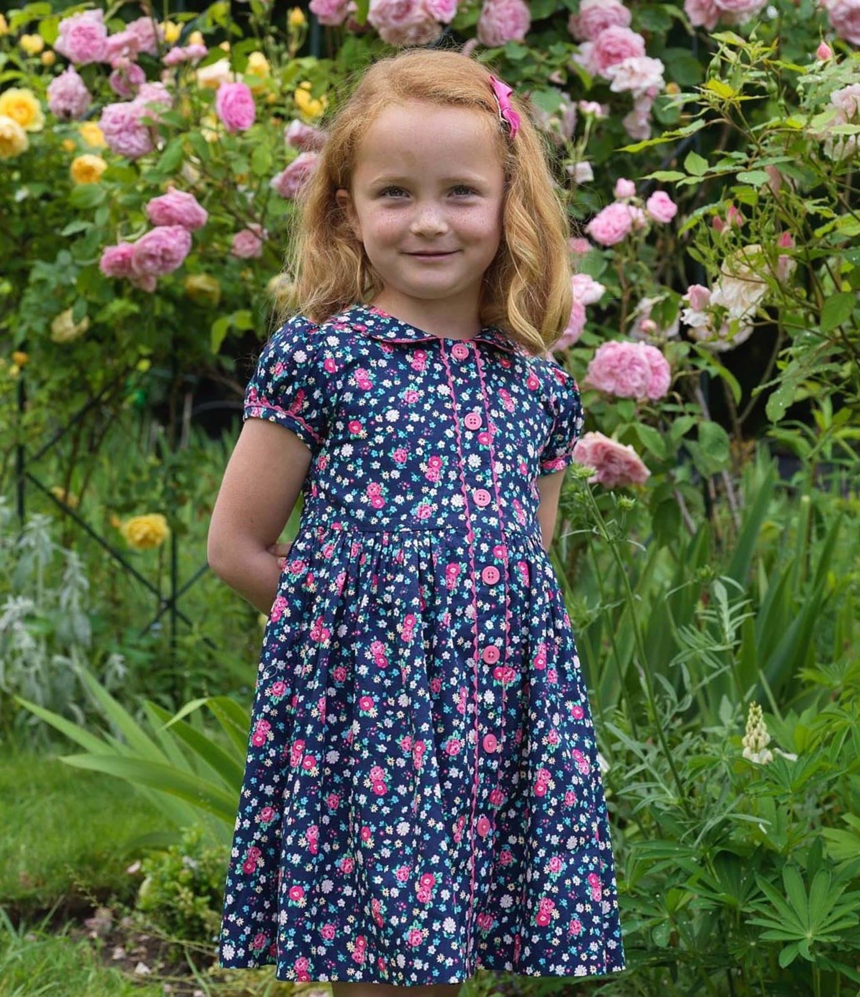 Rachel Riley Little/Big Girls 2-10 Peter Pan Collared Cap Sleeve Button Down Floral Print Dress