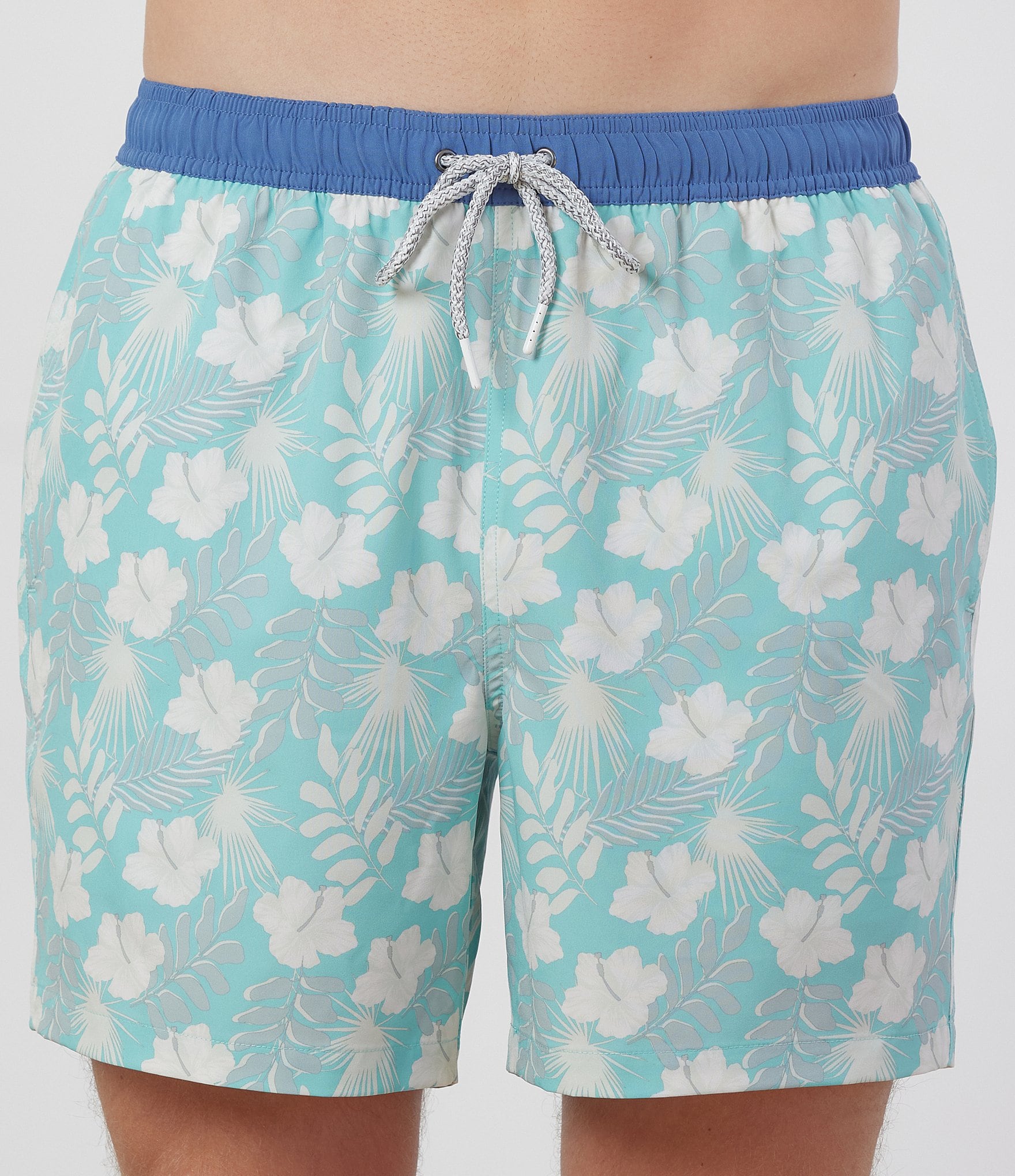 Rainforest Tropical Hibiscus Floral Print 6#double; Inseam Swim Trunks