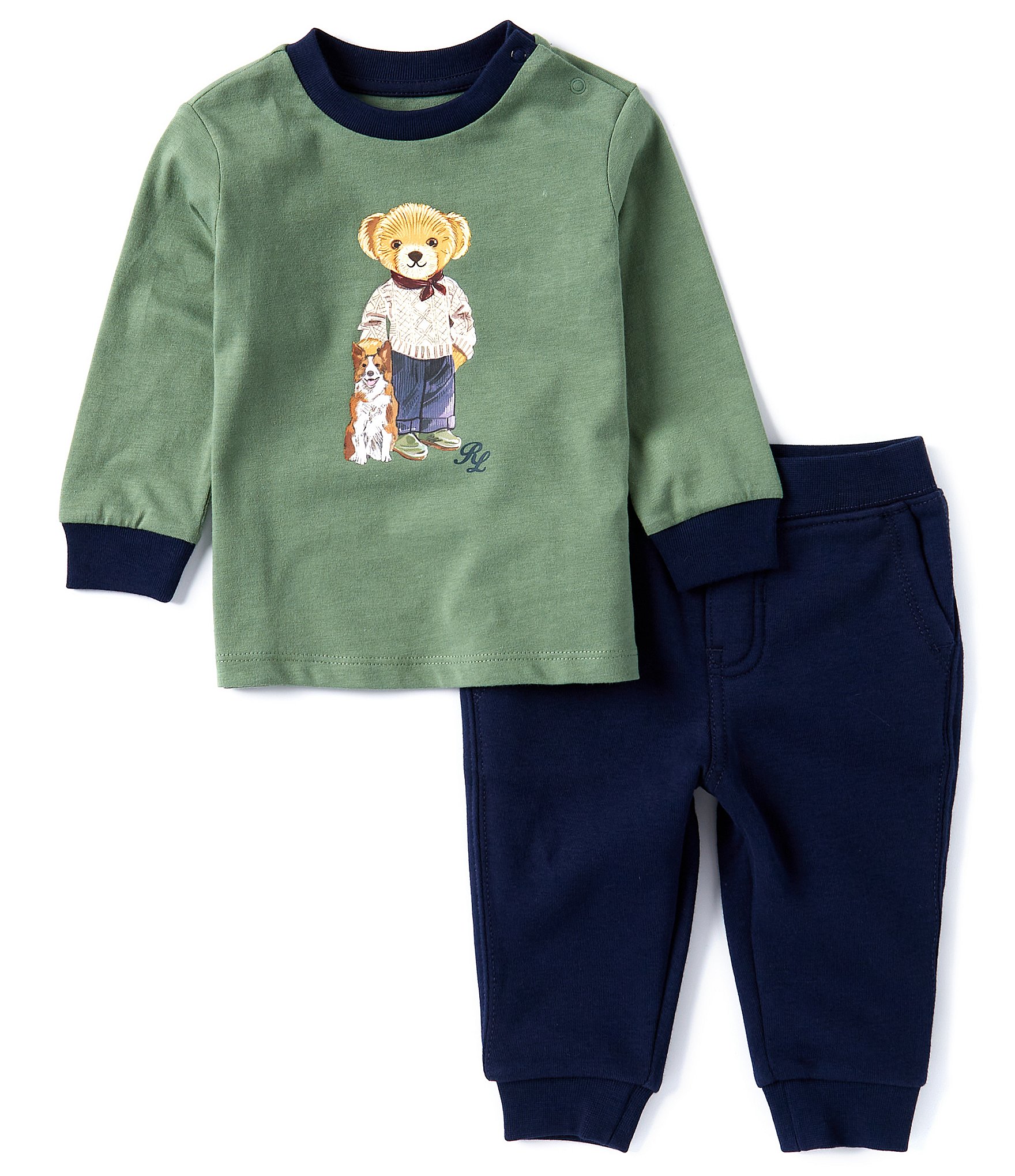 Ralph Lauren Baby Boys 3-24 Months Long Sleeve Polo Bear Jersey T-Shirt & Fleece Jogger Pant Set