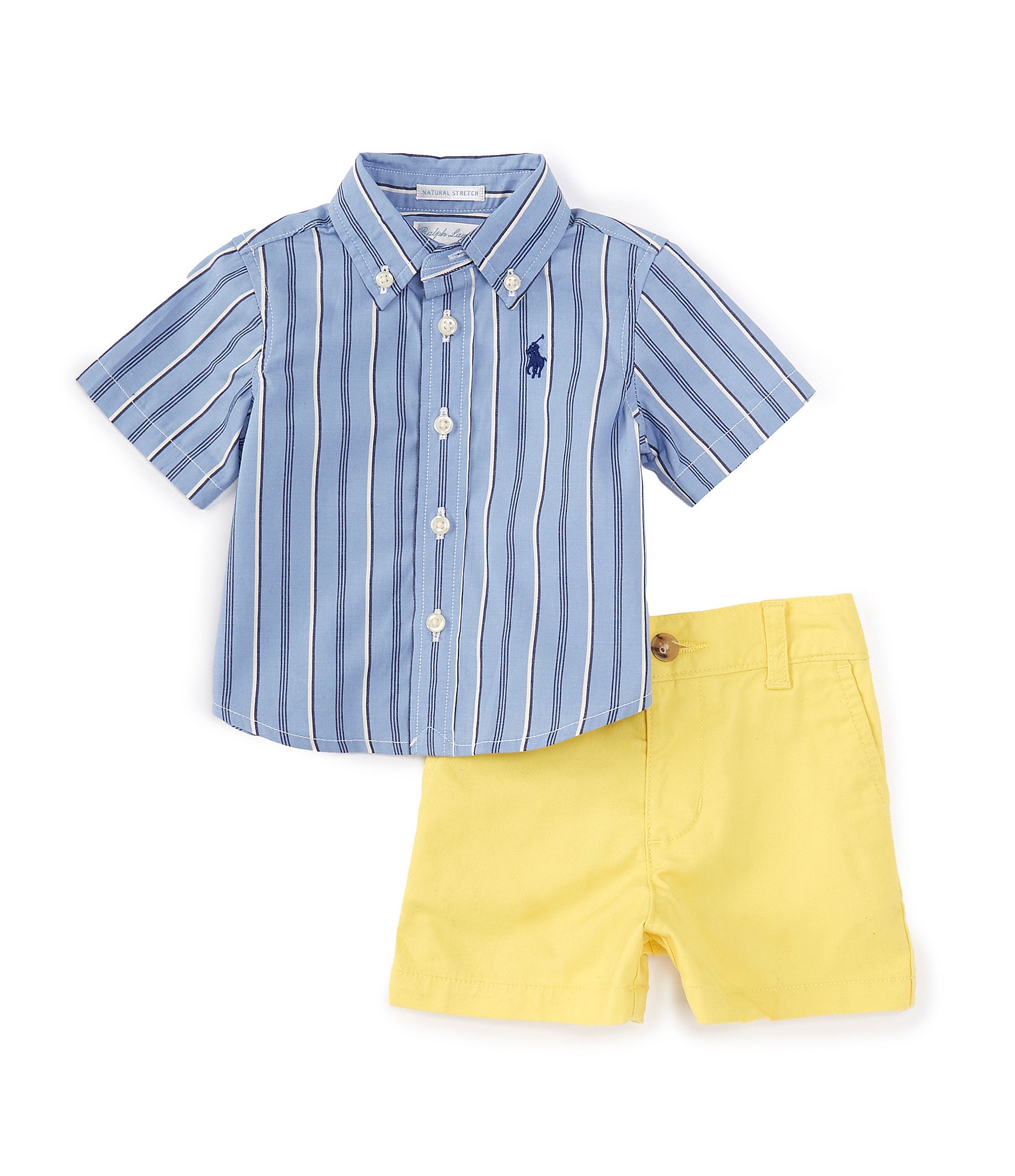 Ralph Lauren Baby Boys 3-24 Months Short Sleeve Stripe Shirt Poplin & Chino Shorts Set