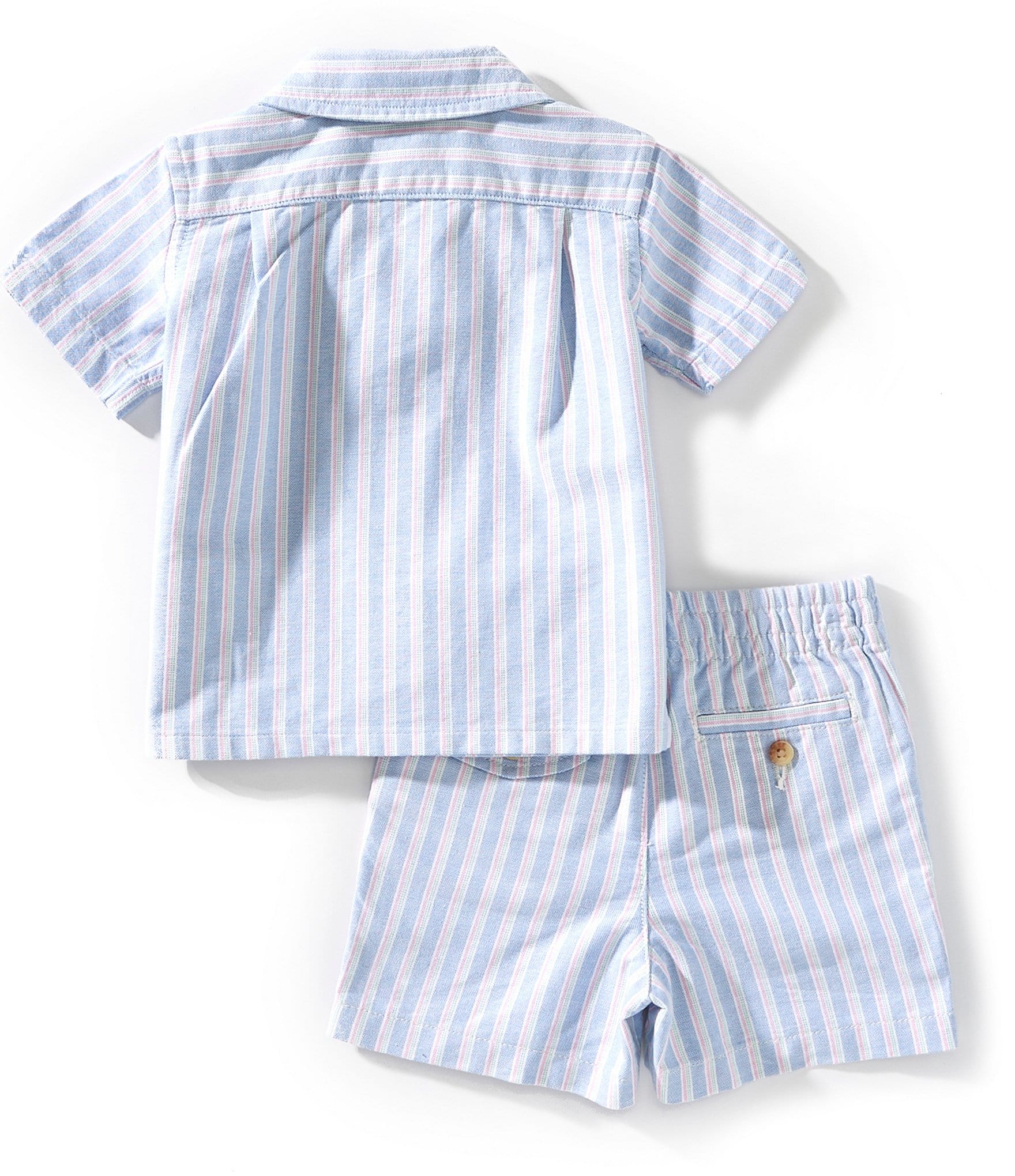 Ralph Lauren Baby Boys Short-Sleeve Striped Oxford Shirt & Matching Prepster Shorts Set