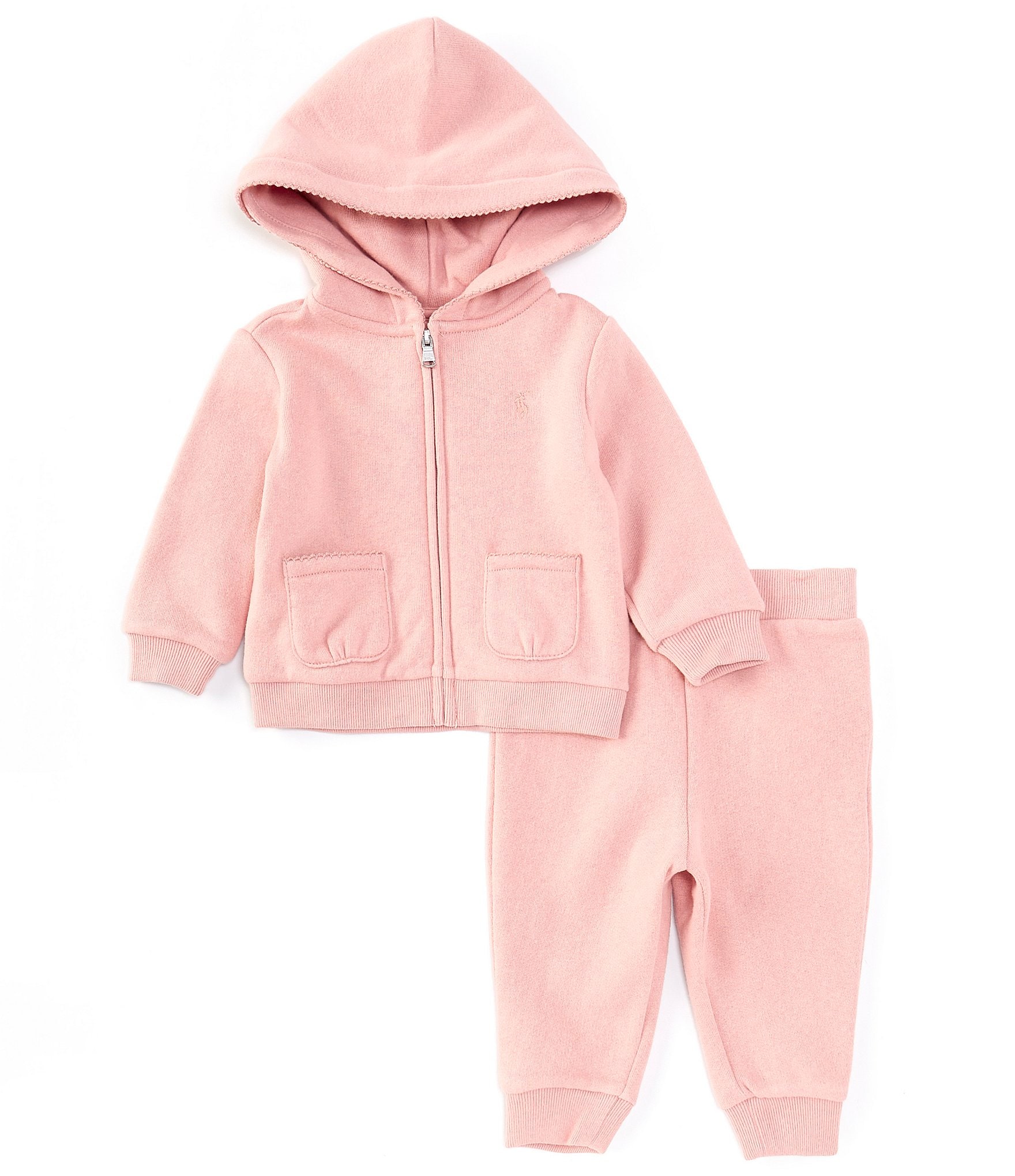 Ralph Lauren Baby Girls 3-24 Months Long Sleeve Picot-Trimmed Fleece Hoodie & Jogger Pant Set