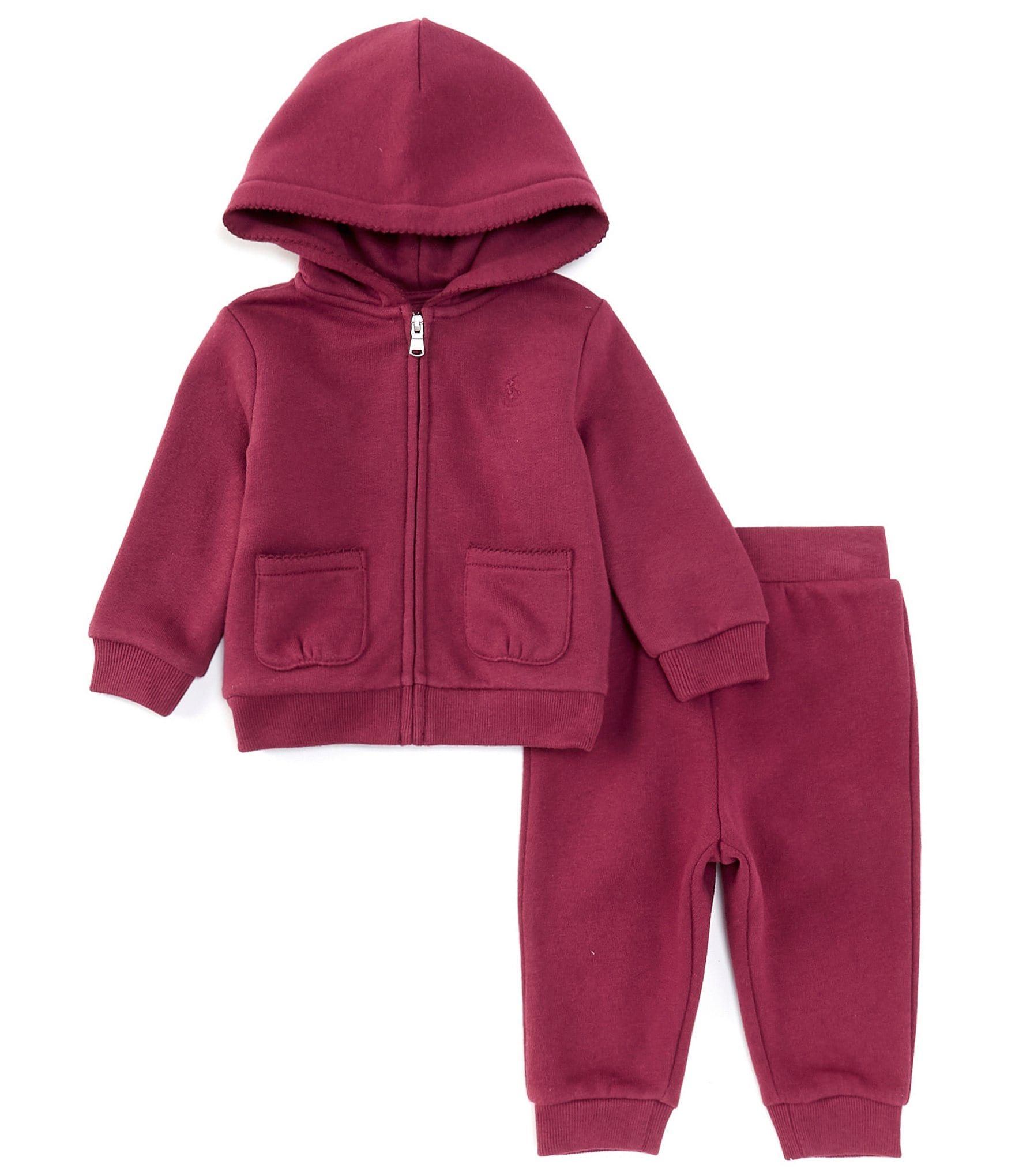 Ralph Lauren Baby Girls 3-24 Months Long Sleeve Picot-Trimmed Fleece Hoodie & Jogger Pant Set