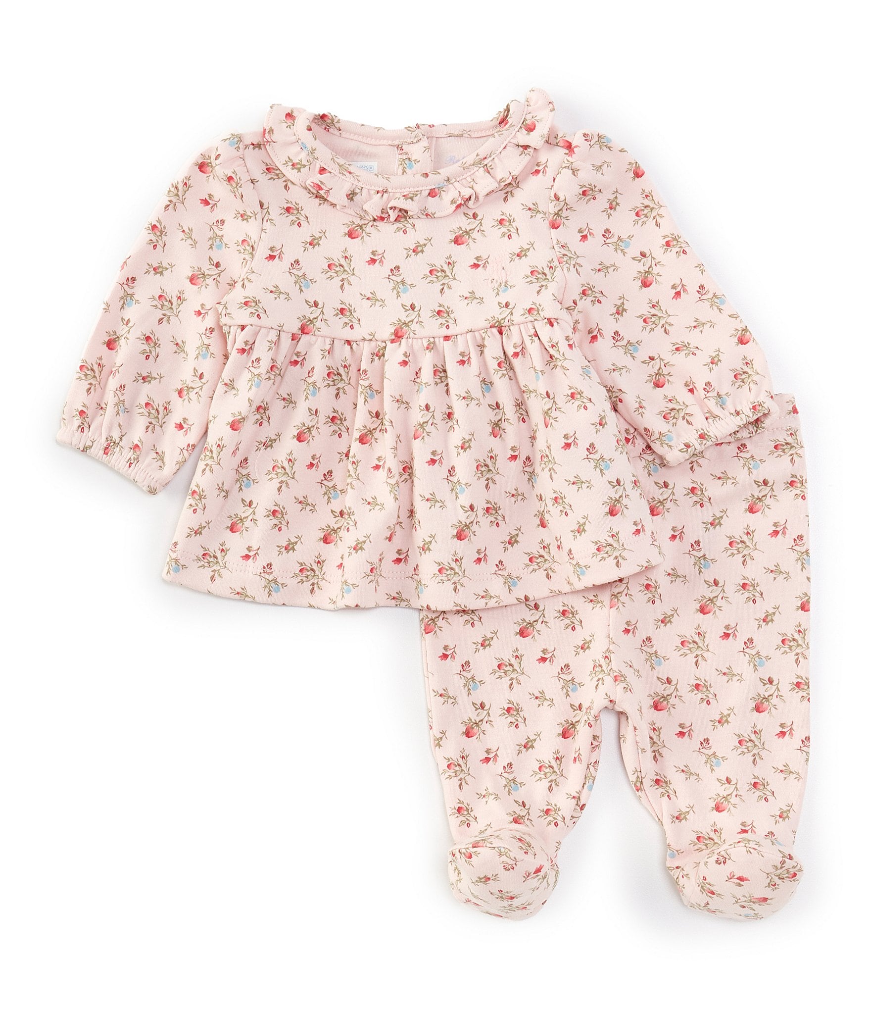 Ralph Lauren Baby Girls Newborn-9 Months Puffed Long Sleeve Floral Top & Footed Pant Set