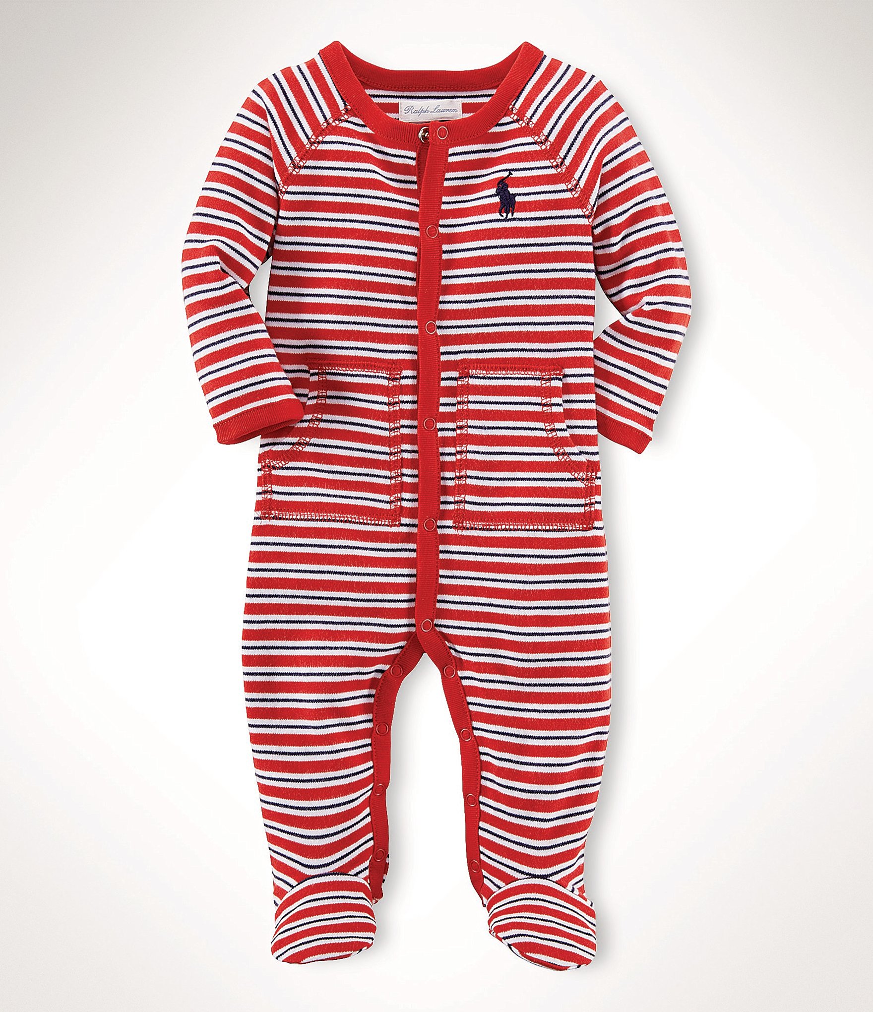 Ralph Lauren Baby Boys Newborn-9 Months Long Sleeve Striped Footie Coverall