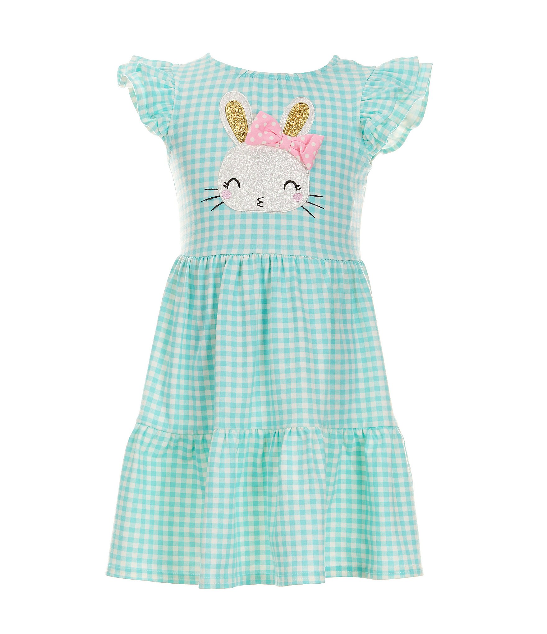 Adventurewear 360 Baby Girl 3-24 Month Square Neck Flutter Sleeve Gingham &  Bunny Print Dress