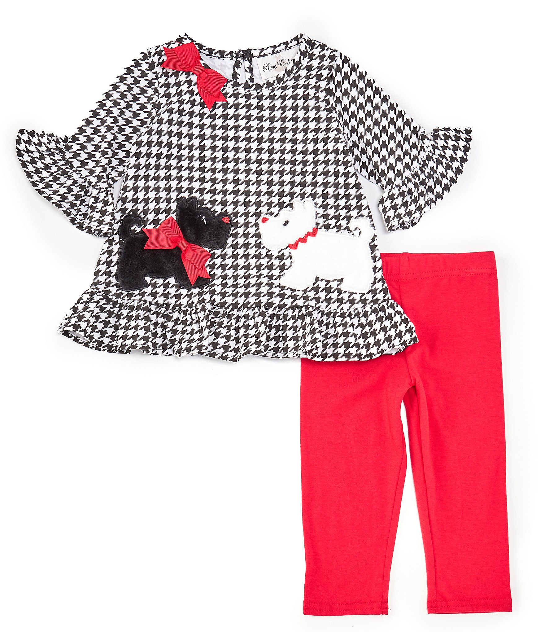 Rare Editions Baby Girls 12-24 Months Long Sleeve Checked Scottie Dog Tunic  Top & Solid Leggings Set