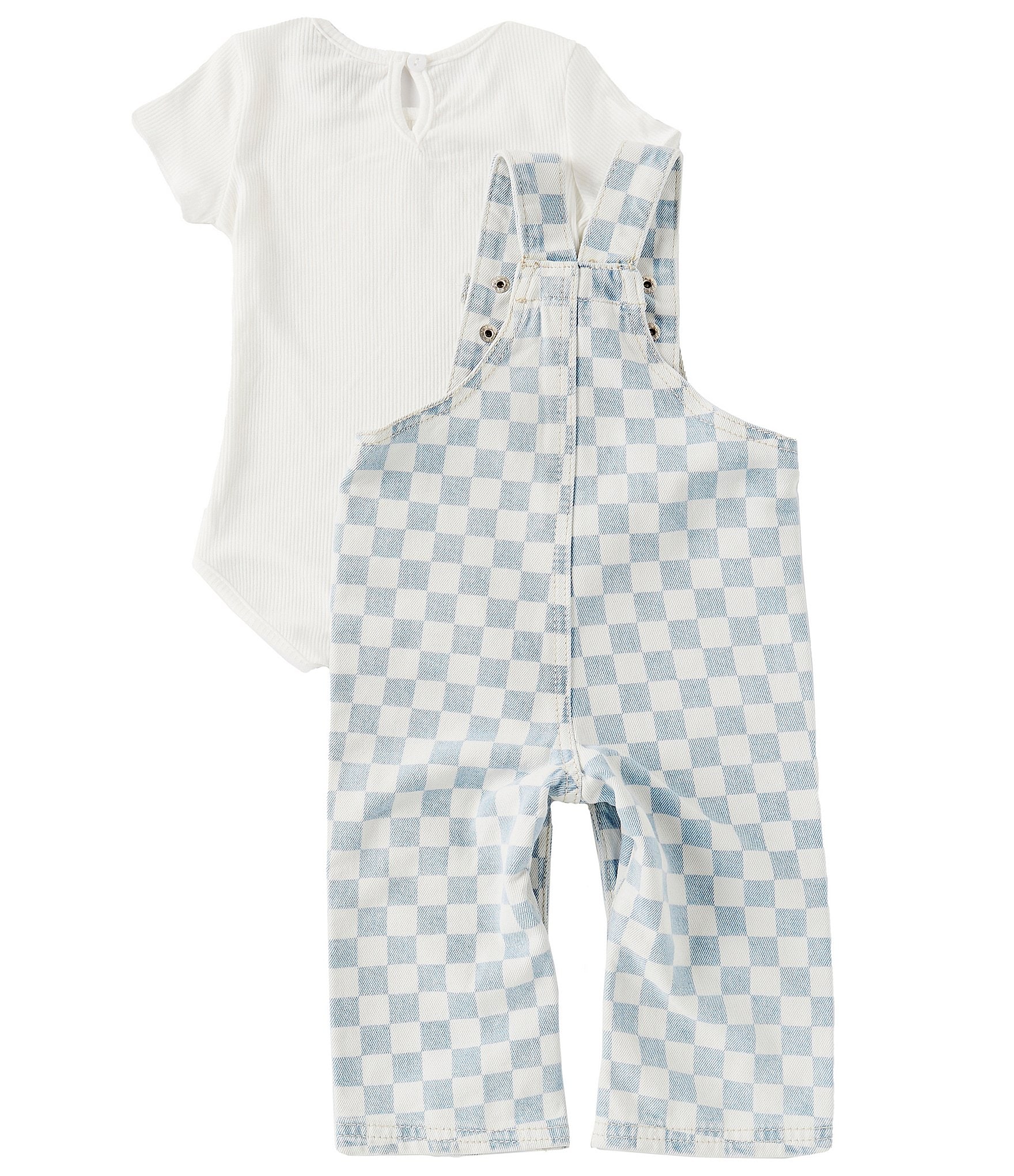 Rare Editions Baby Girls 12-24 Months Sleeveless Checked Denim Jumpsuit & Solid Short Sleeve Rib-Knit T-Shirt