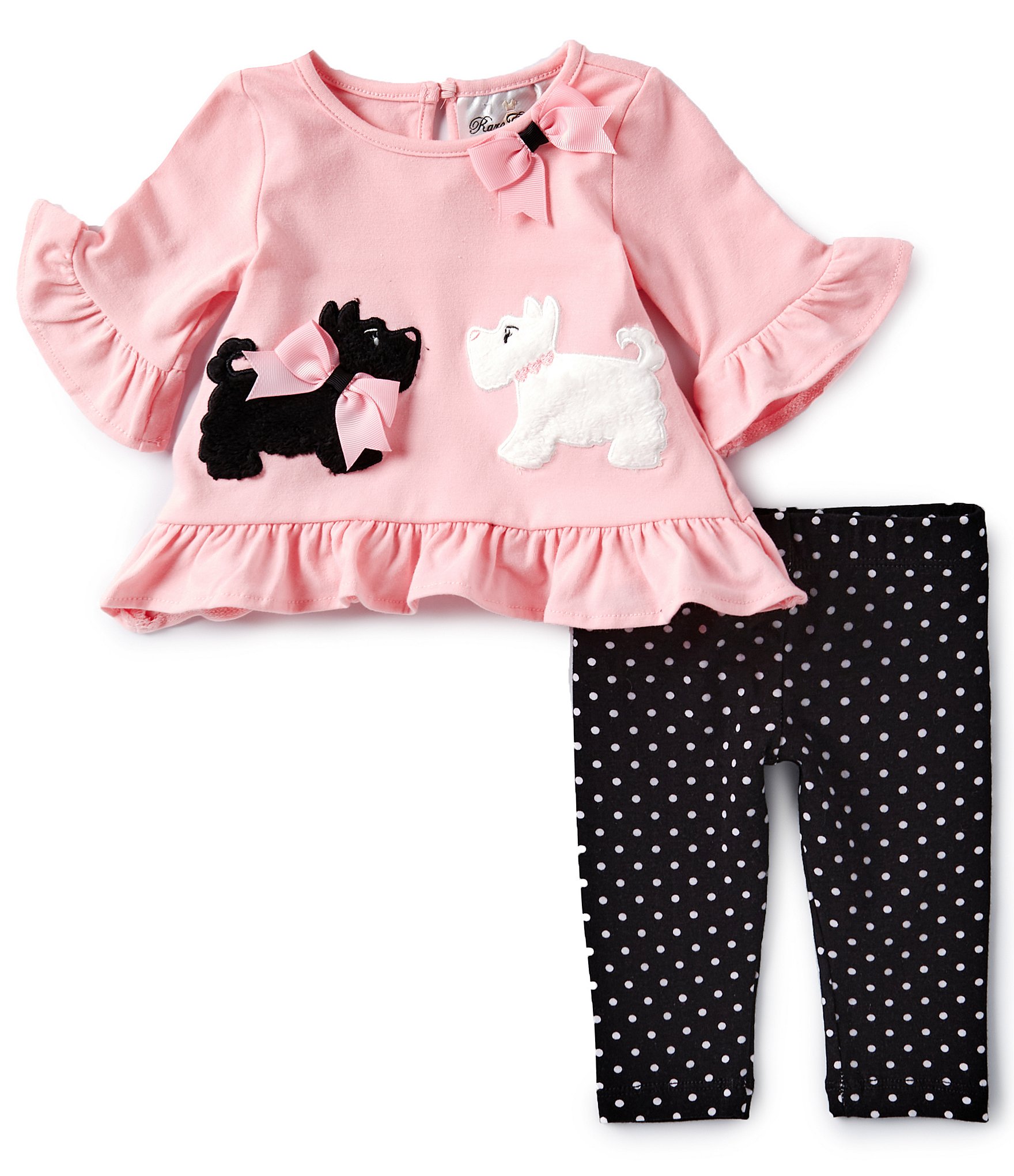 Rare Editions Baby Girls 3-24 Months 3/4 Sleeve Scottie Dog Tunic Top & Dotted Leggings Set