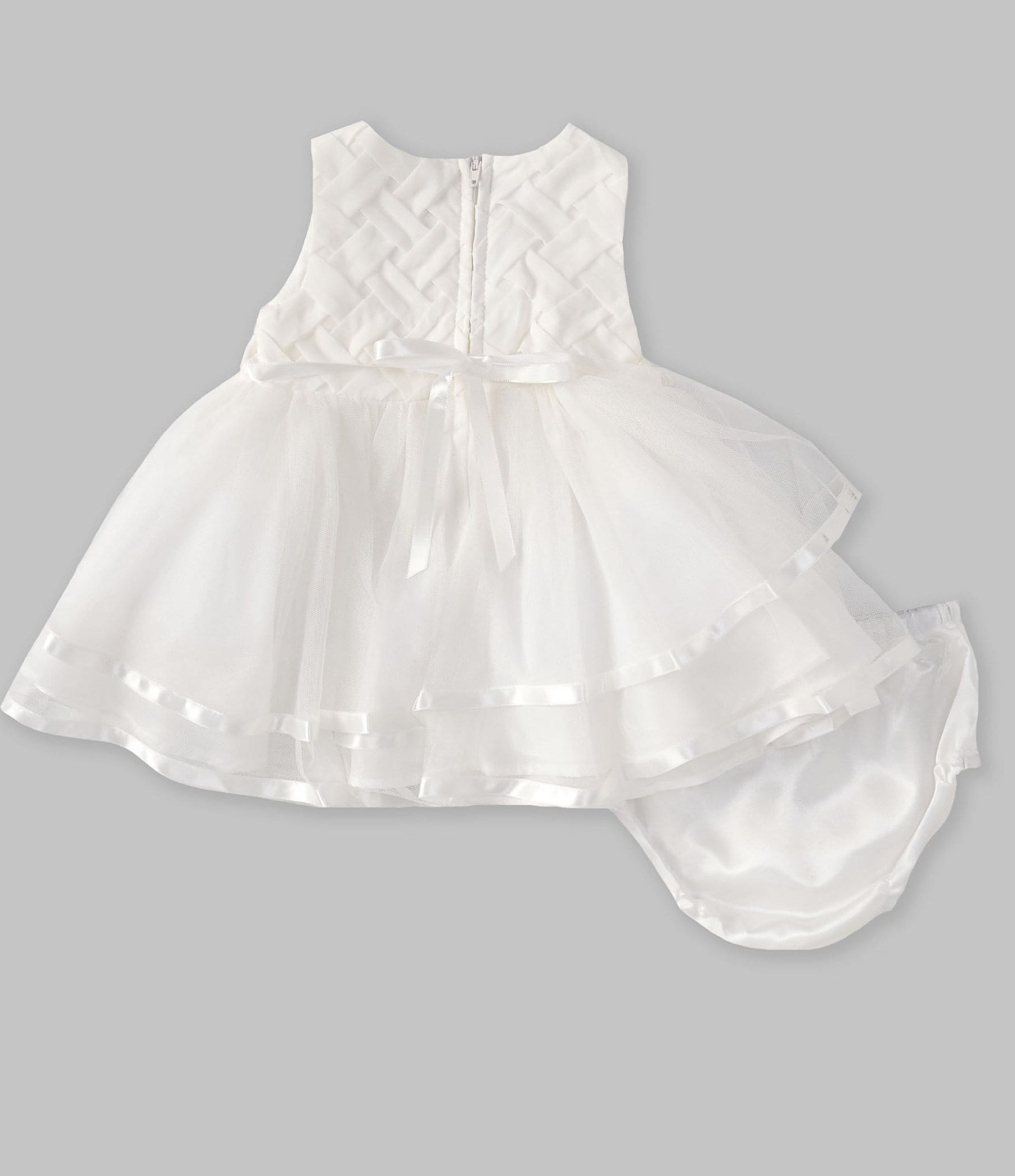 Rare Editions Baby Girls 3-24 Months Short Sleeve Basket Weave Chiffon Bodice/Satin-Trimmed Mesh Fit-And-Flare Dress