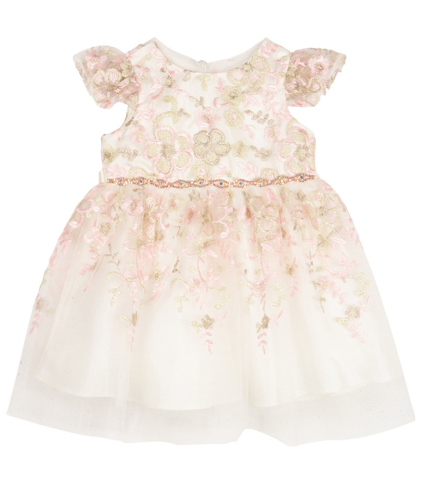 Solid Floral Mesh Splice Long-sleeve Baby Dress