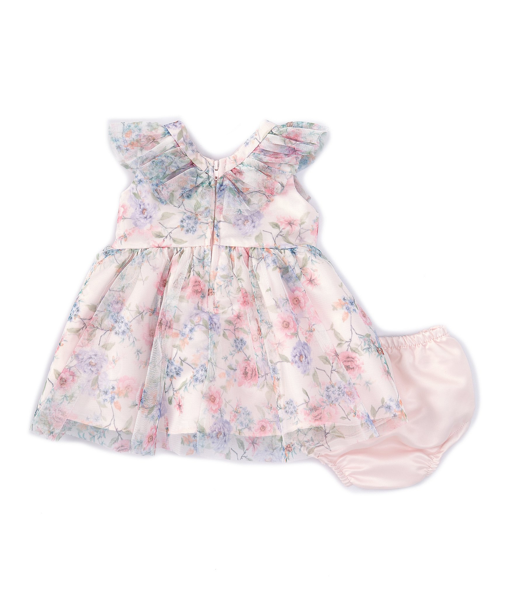 Rare Editions Baby Girls 3-24 Months Flutter Sleeve Floral-Printed Mesh Fit-And-Flare Dress