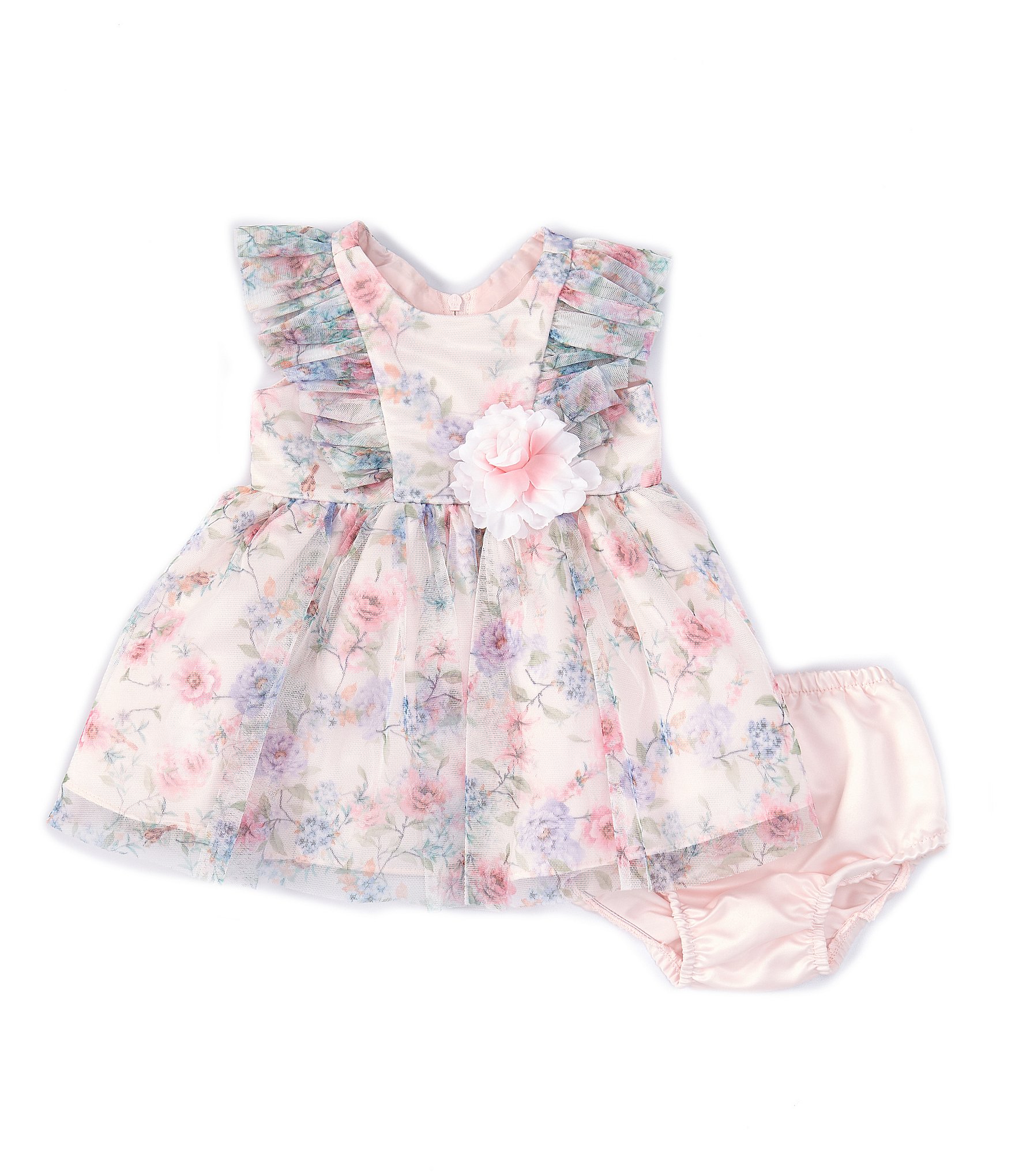 Rare Editions Baby Girls 3-24 Months Flutter Sleeve Floral-Printed Mesh Fit-And-Flare Dress