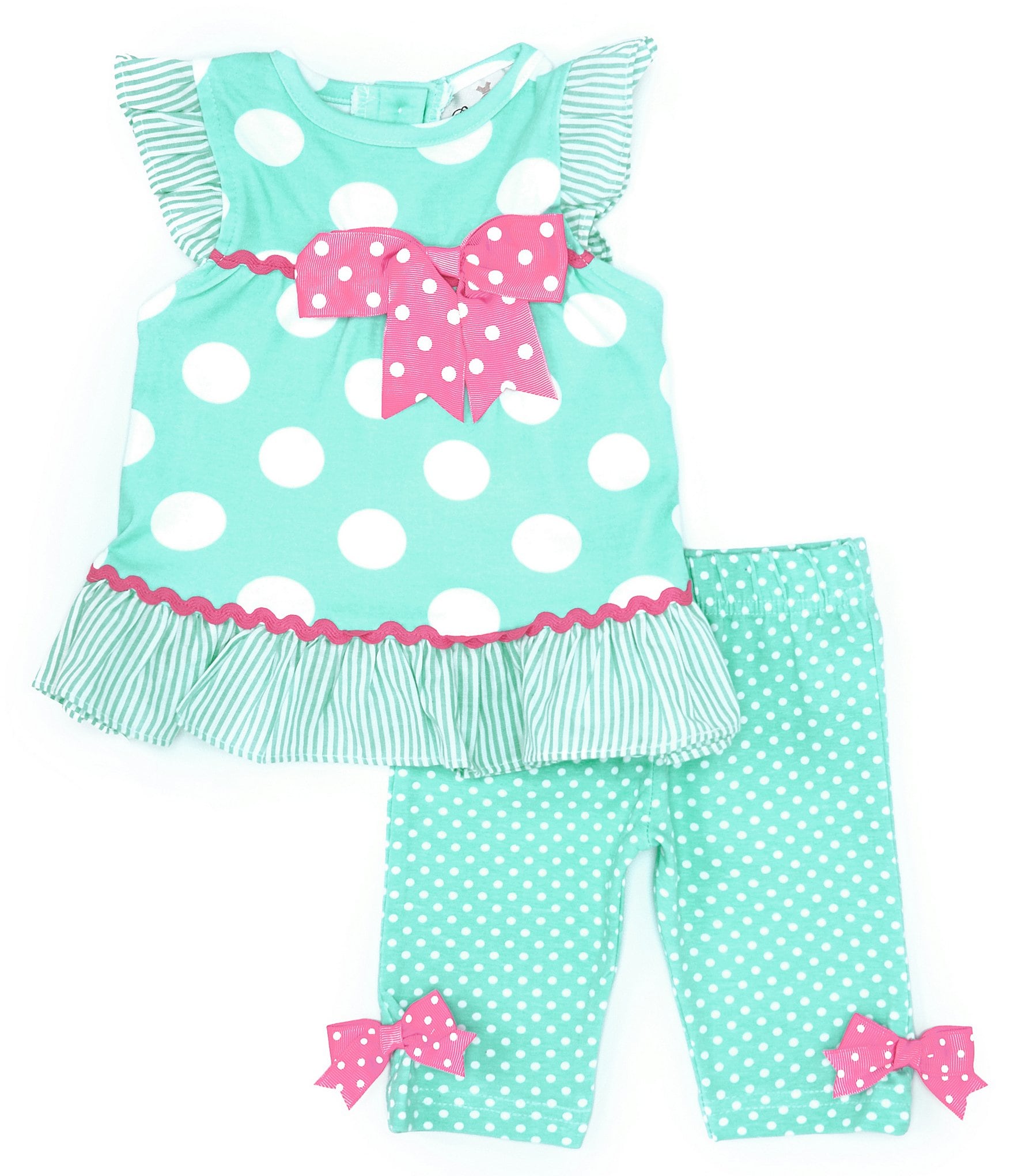 Rare Editions Baby Girls 3-24 Months Flutter Sleeve Large Dot Tunic Top & Solid Leggings Set