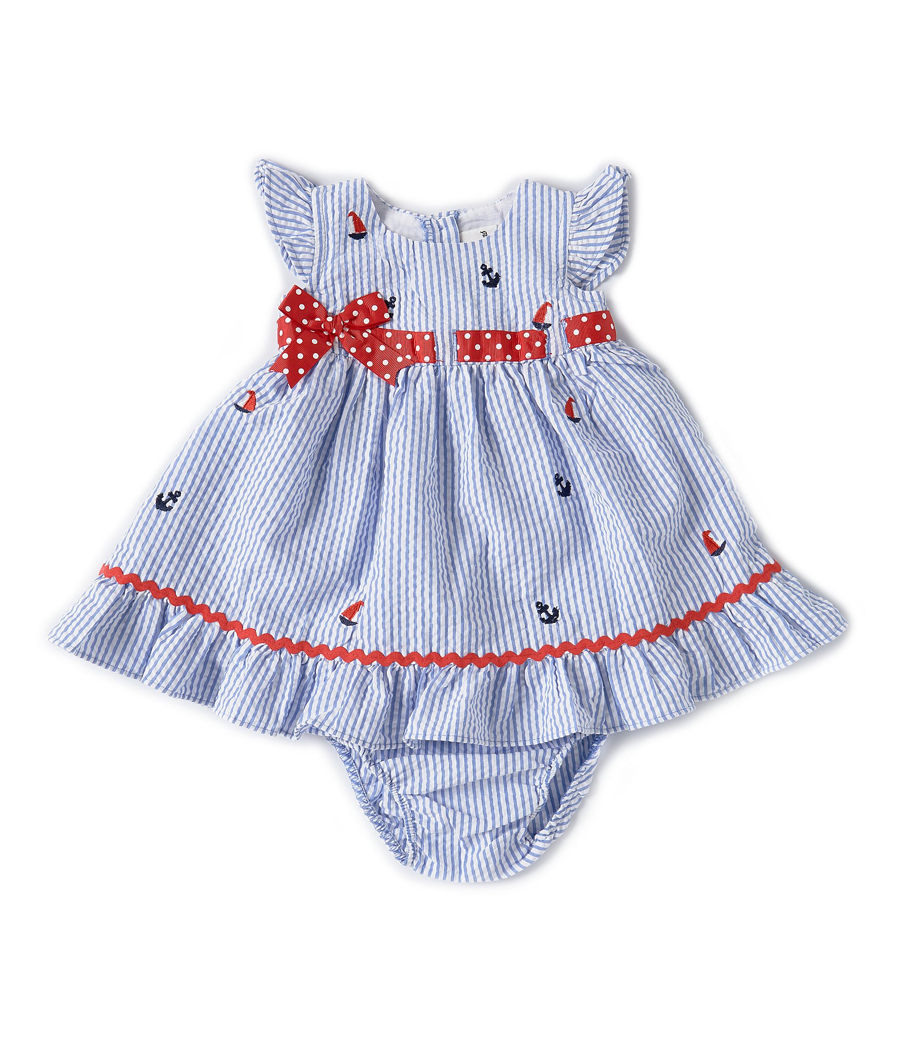 Rare Editions Baby Girls 3-24 Months Easter-Bunny-Face Applique Mixed-Media  Fit-And-Flare Dress & Striped Leggings Set