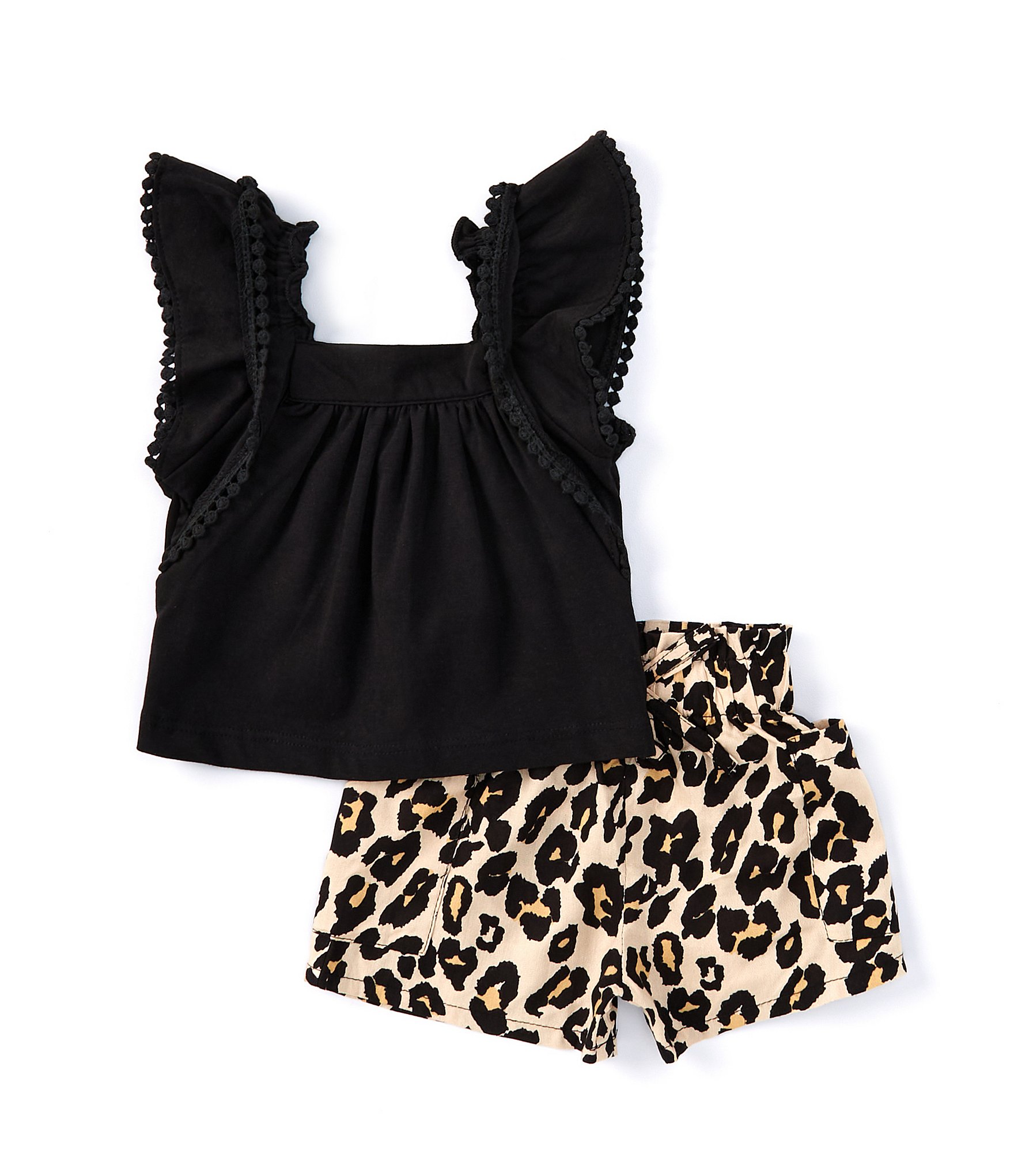 Rare Editions Baby Girls 3-24 Months Short-Sleeve Heart-Appliqued Rib-Knit  Tee & Cheetah-Printed Leggings Set