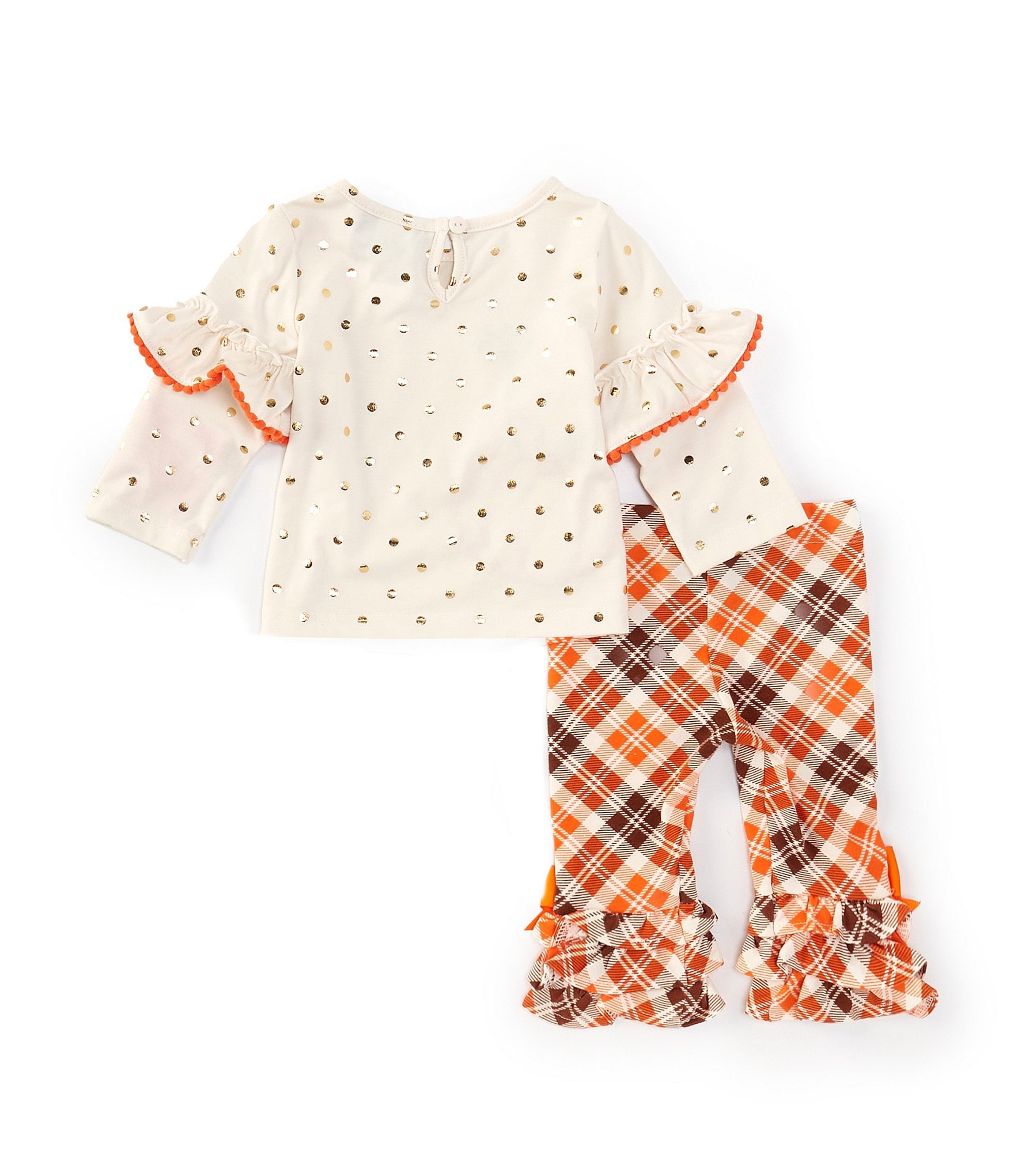 Rare Editions Baby Girls 3-24 Months Long-Sleeve Foiled-Dot Tunic Top & Plaid Ruffle-Hem Leggings Set