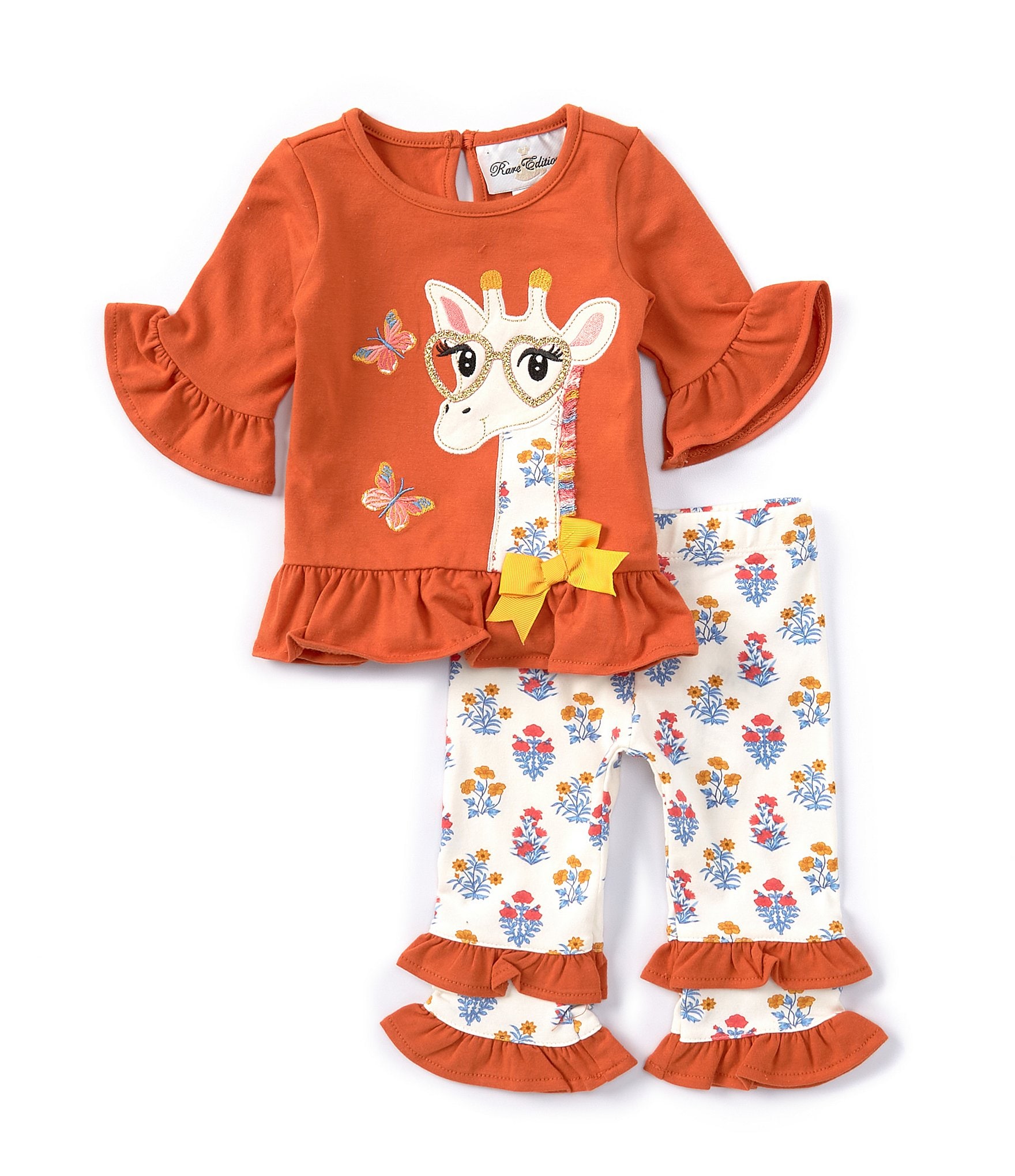 Rare Editions Baby Girls 3-24 Months Long Sleeve Giraffe Face Applique Top & Printed Leggings Set