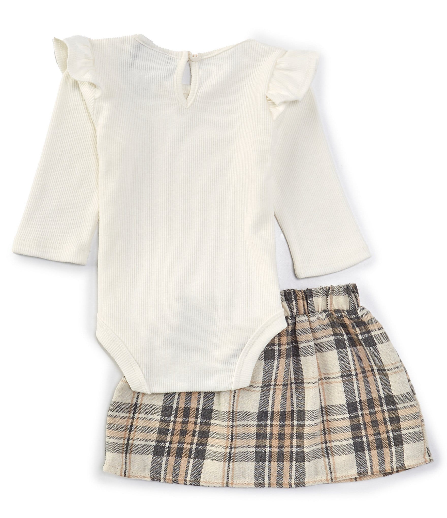 Rare Editions Baby Girls 3-24 Months Long-Sleeve Rib-Knit Bodysuit & Plaid Woven Skirt Set