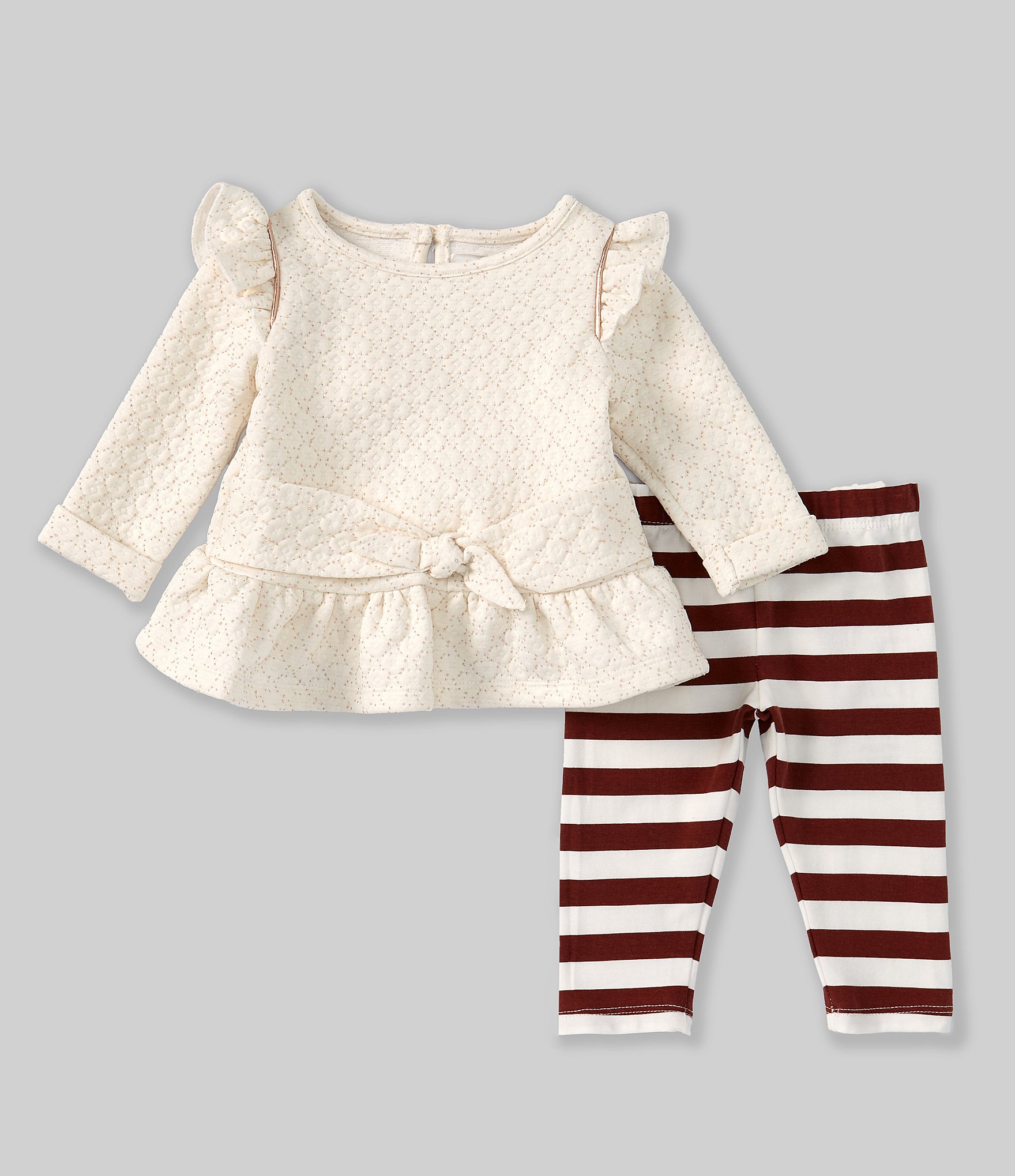 Rare Editions Baby Girls 3-24 Months Long-Sleeve Textured Glitter Double-Knit Top & Striped Jersey Knit Leggings Set