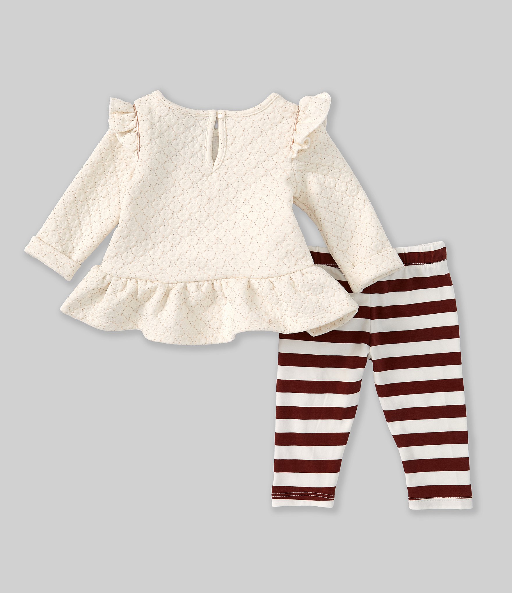 Rare Editions Baby Girls 3-24 Months Long-Sleeve Textured Glitter Double-Knit Top & Striped Jersey Knit Leggings Set