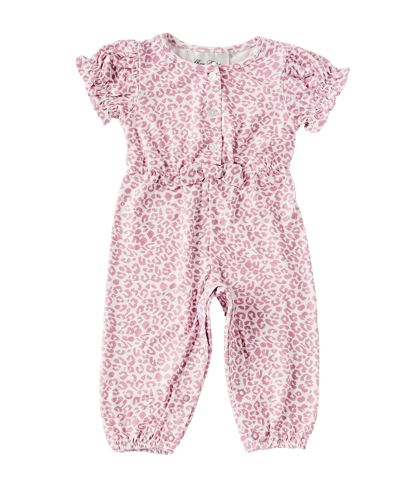 Rare Editions Baby Girls 3-24 Months Puffed-Sleeve Leopard-Print Coverall