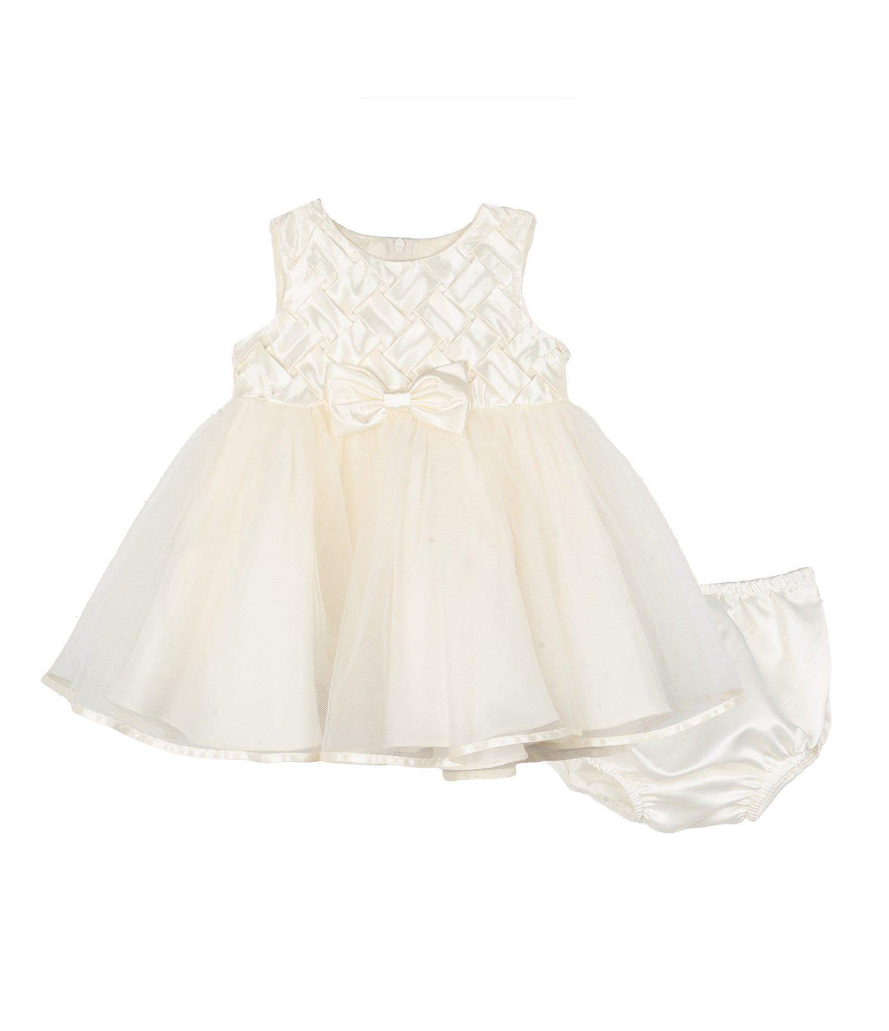 Rare Editions Baby Girls Sleeveless Basketweave-Bodice/Tulle-Skirted Fit-And-Flare Dress