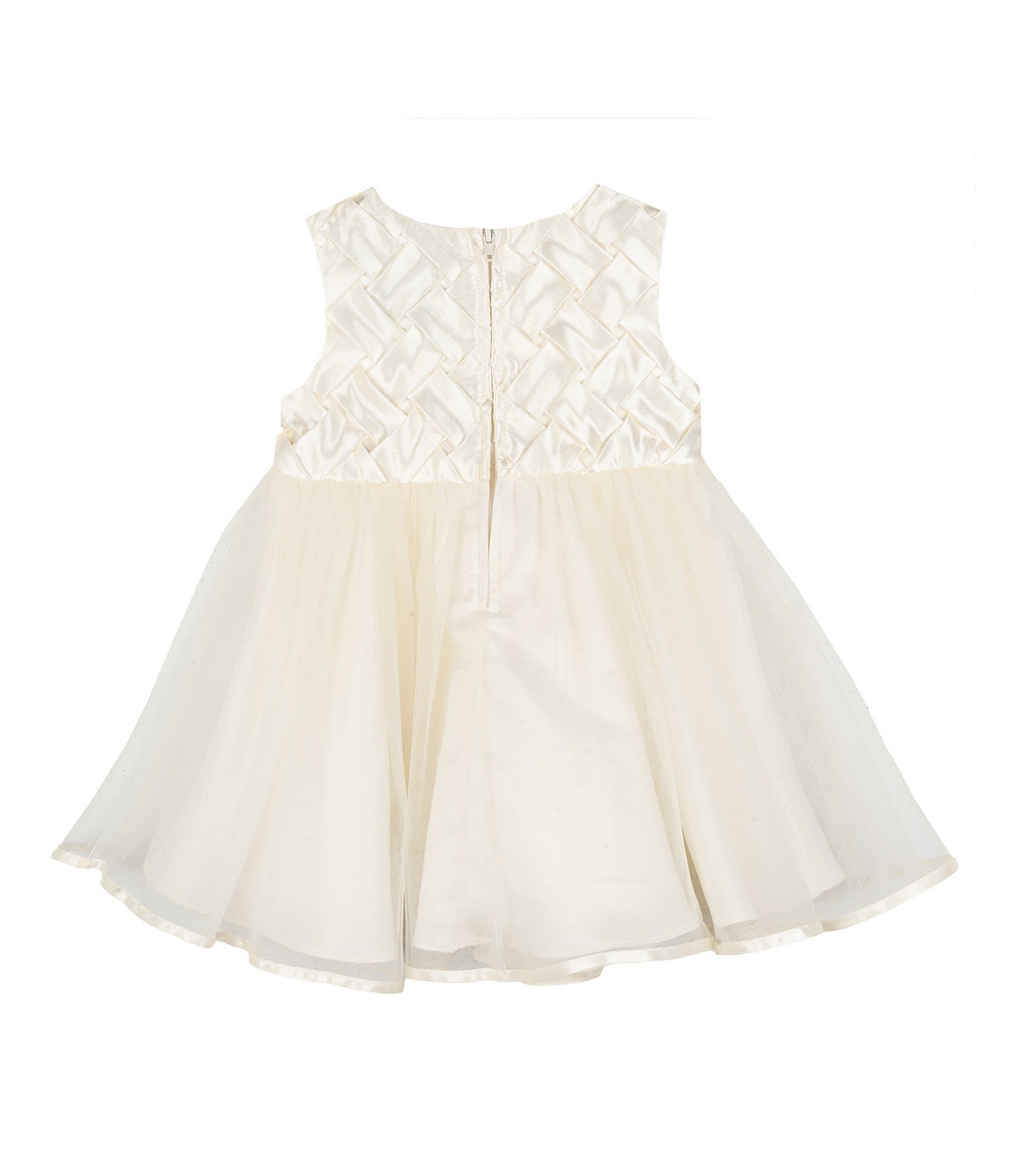 Rare Editions Baby Girls Sleeveless Basketweave-Bodice/Tulle-Skirted Fit-And-Flare Dress