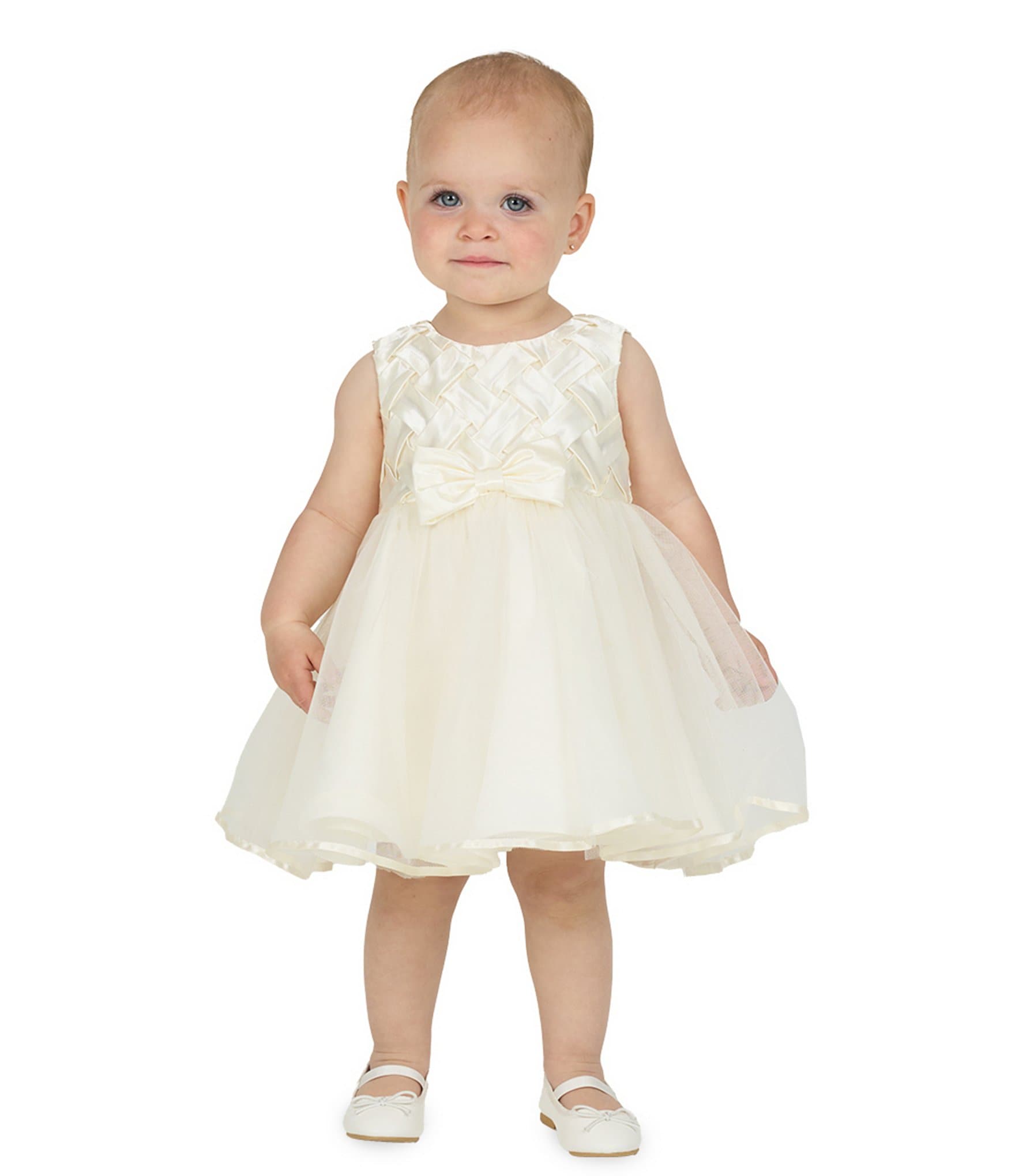 Rare Editions Baby Girls Sleeveless Basketweave-Bodice/Tulle-Skirted Fit-And-Flare Dress