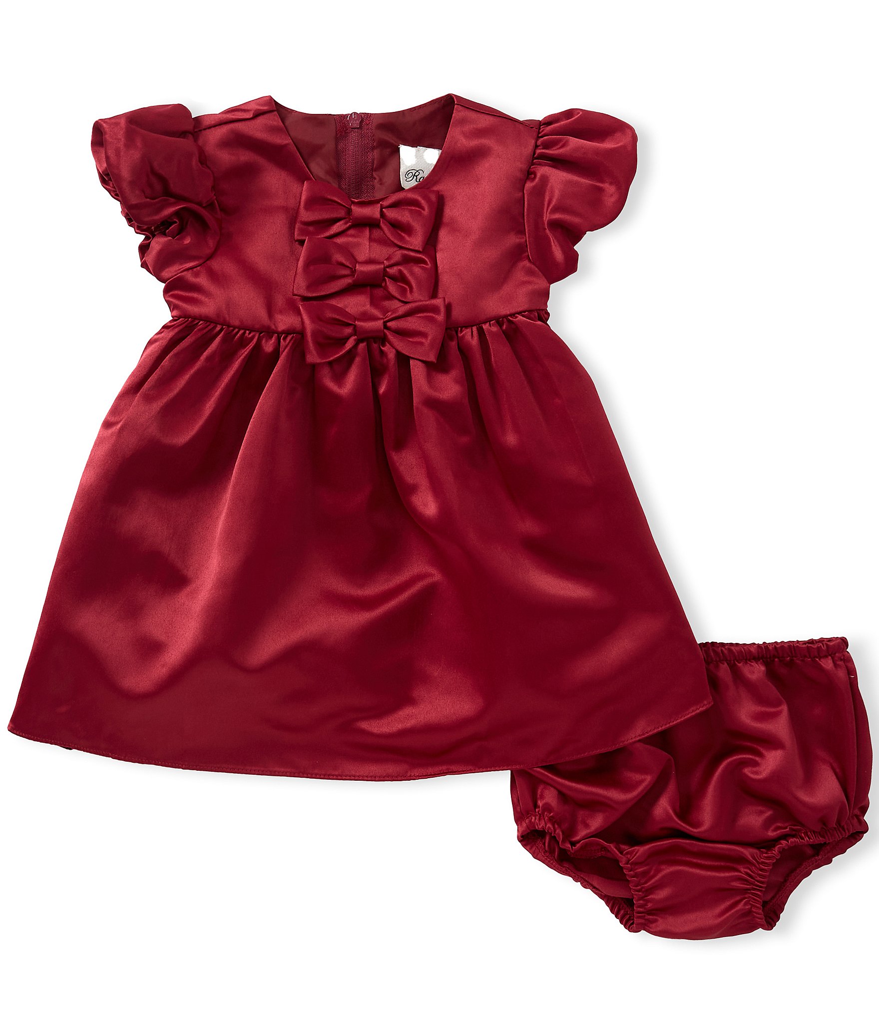 Rare Editions Baby Girls Bubble Sleeve Bow Accent Satin Dress