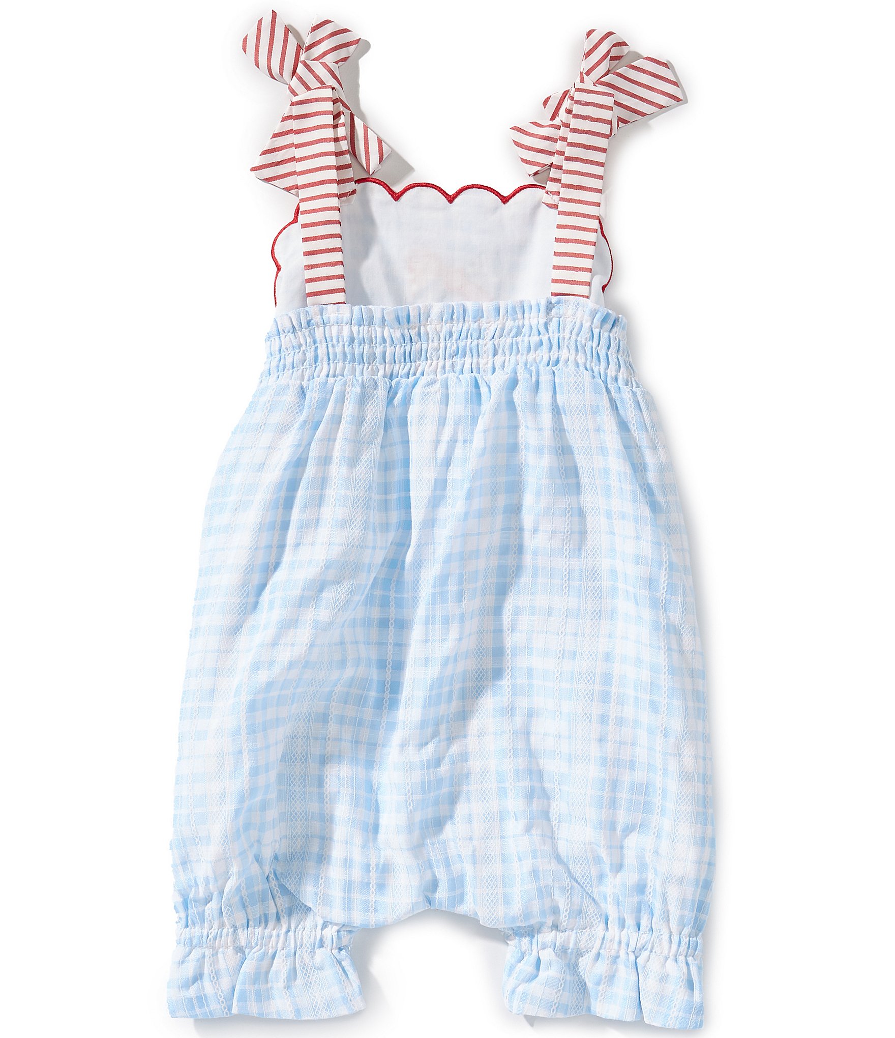Rare Editions Baby Girls Sleeveless Bow-Embroidered Gingham-Checked Romper