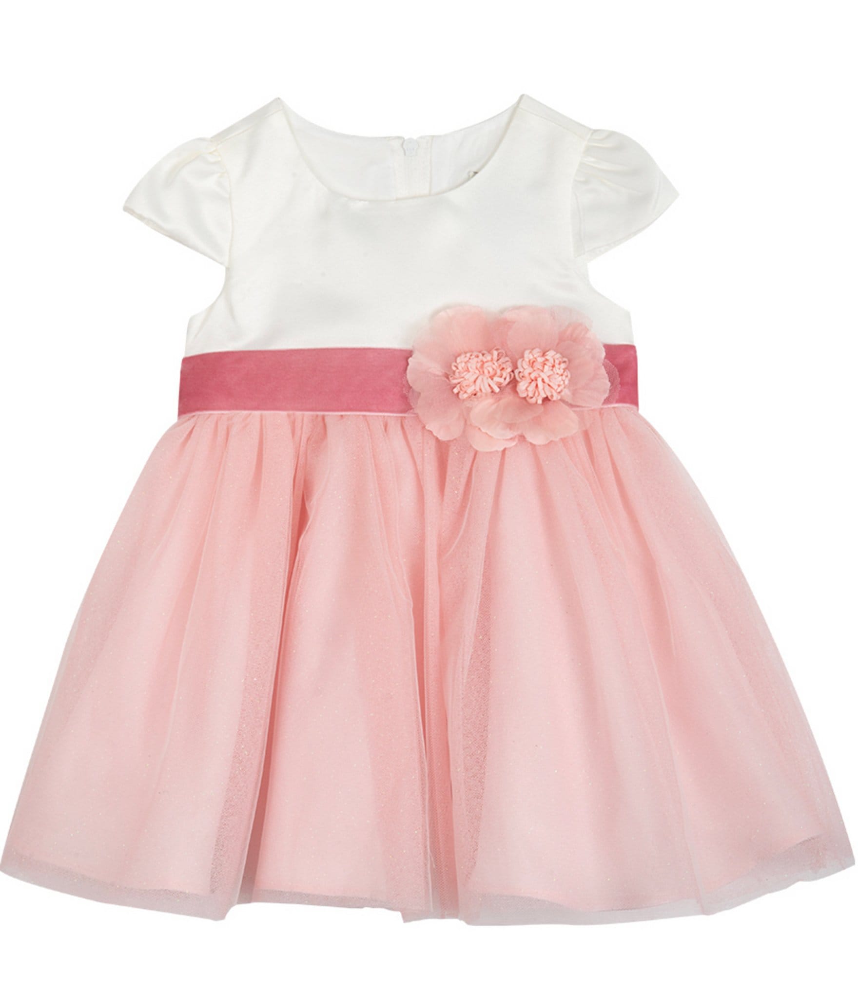 Rare Editions Bbay Girls Newborn-24 Months Short Cap Sleeve Satin Bodice and Mesh Skirted Dress