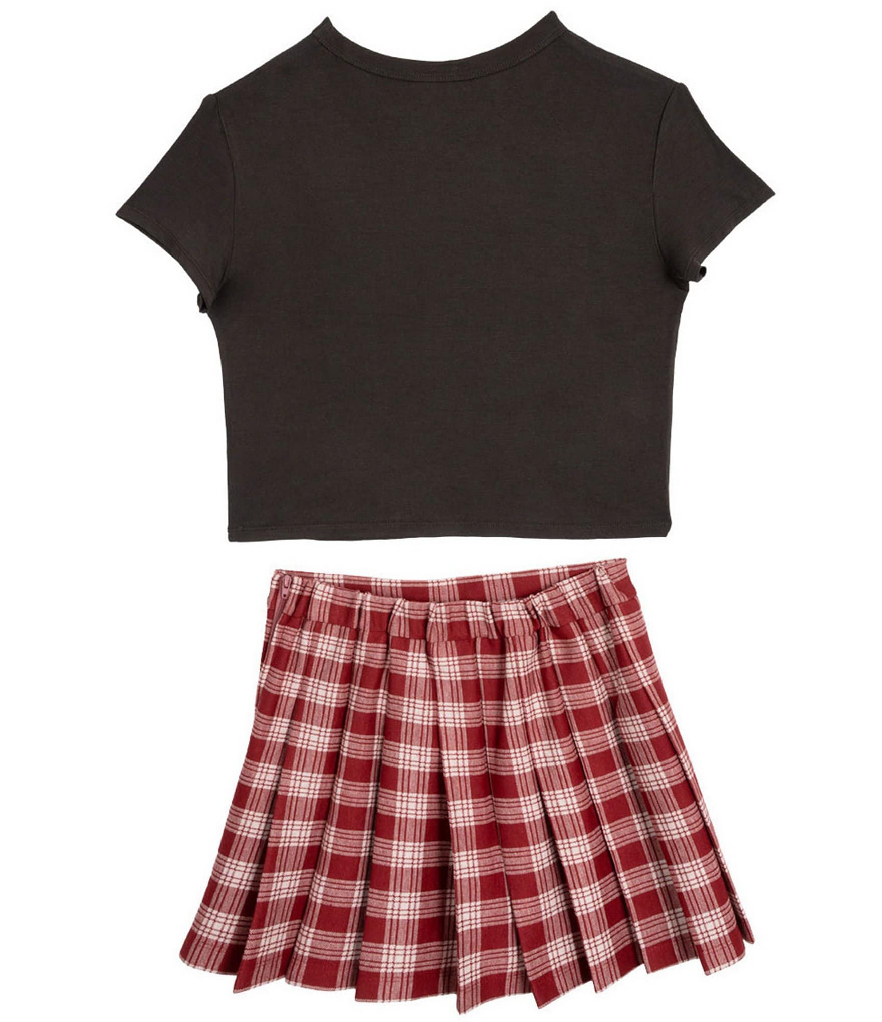 Rare Editions Big Girls Short-Sleeve Solid Free Bird T-Shirt & Plaid Skirt Set