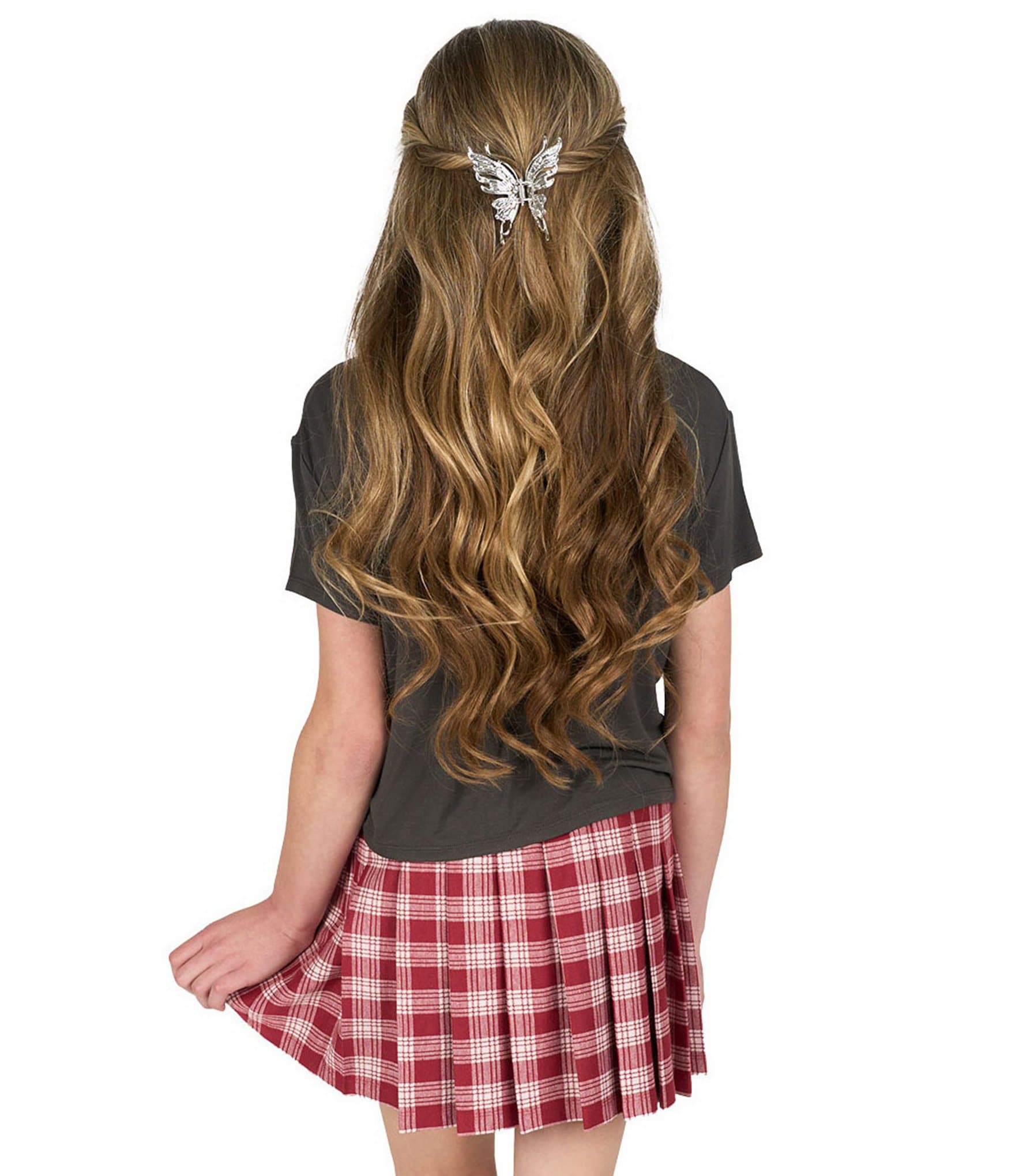 Rare Editions Big Girls Short-Sleeve Solid Free Bird T-Shirt & Plaid Skirt Set