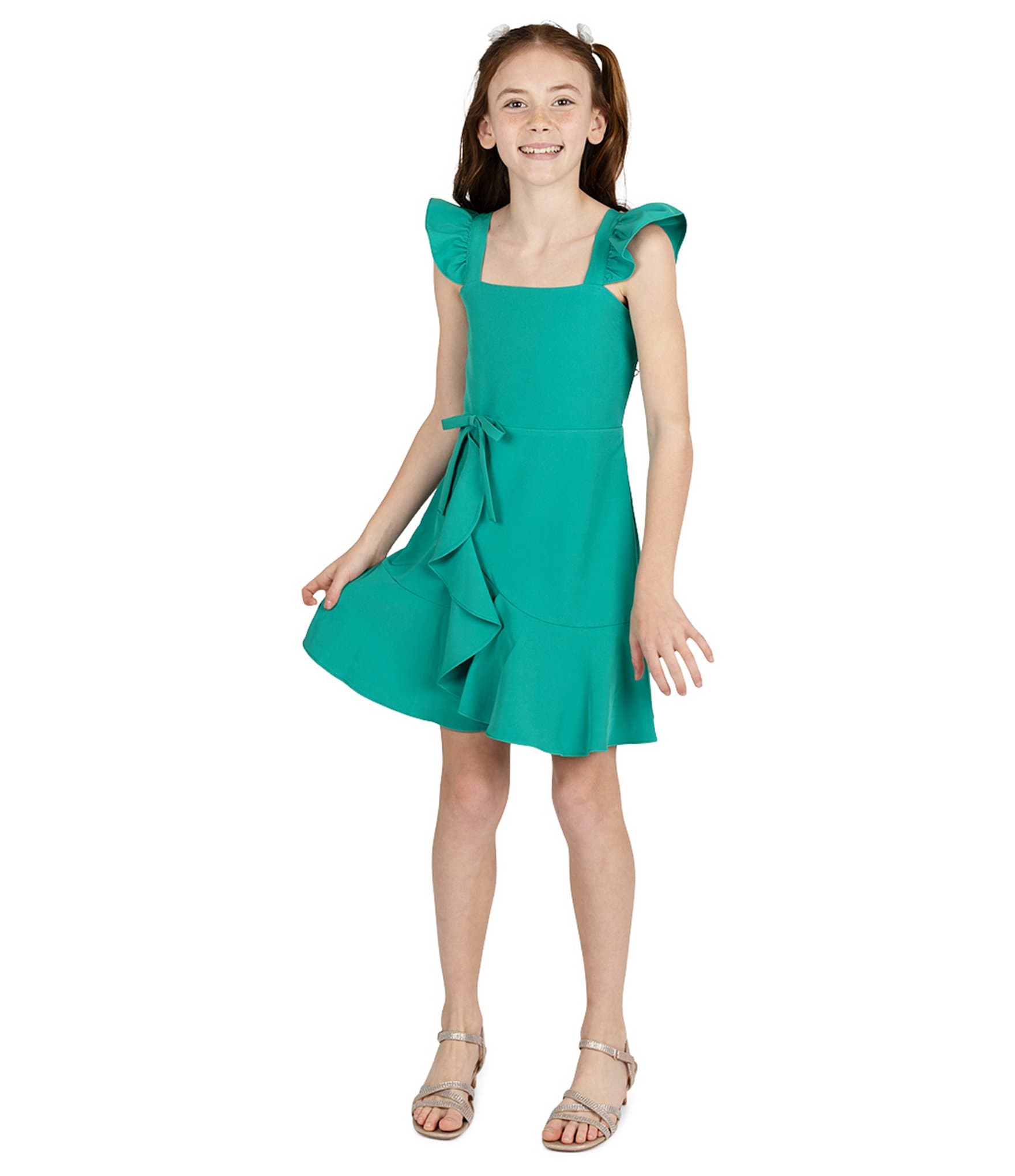 Rare Editions Big Girls 7-16 Flutter Sleeve Faux-Wrap Asymmetrical Hem Dress