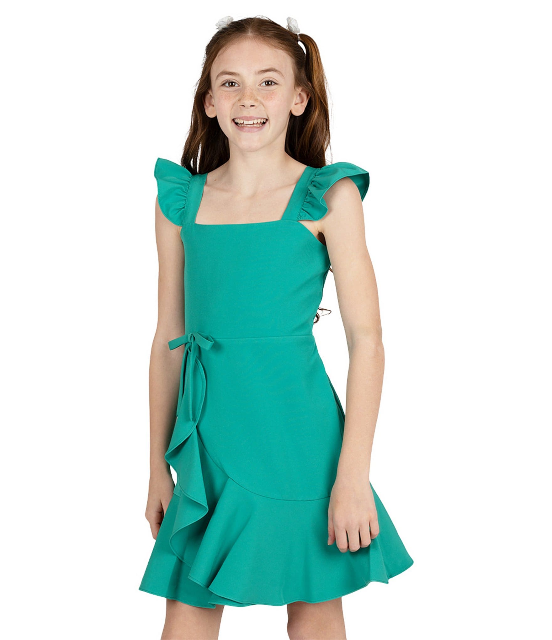 Rare Editions Big Girls 7-16 Flutter Sleeve Faux-Wrap Asymmetrical Hem Dress