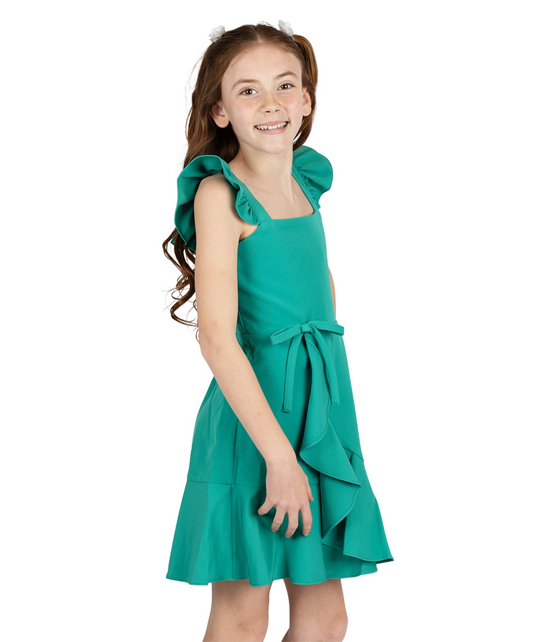 Rare Editions Big Girls 7-16 Flutter Sleeve Faux-Wrap Asymmetrical Hem Dress