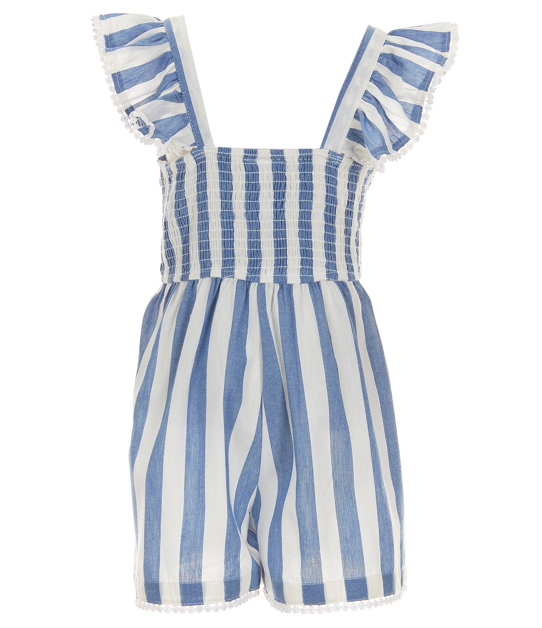 Rare Editions Big Girls 7-16 Flutter-Sleeve Yarn-Dyed-Stripe Romper