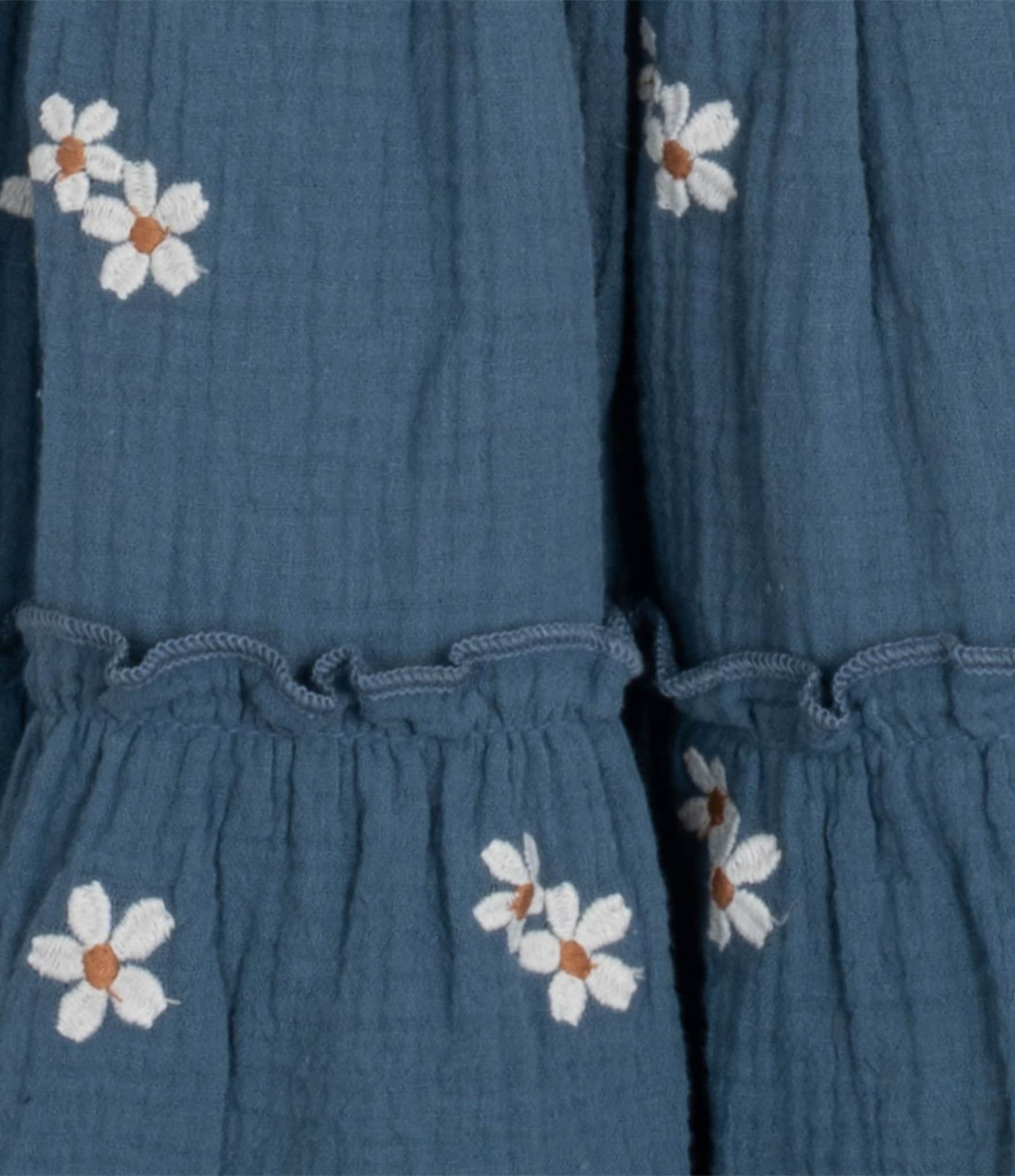 Rare Editions Big Girls Puffed-Sleeve Floral-Embroidered Textured-Gauze Fit-And-Flare Dress