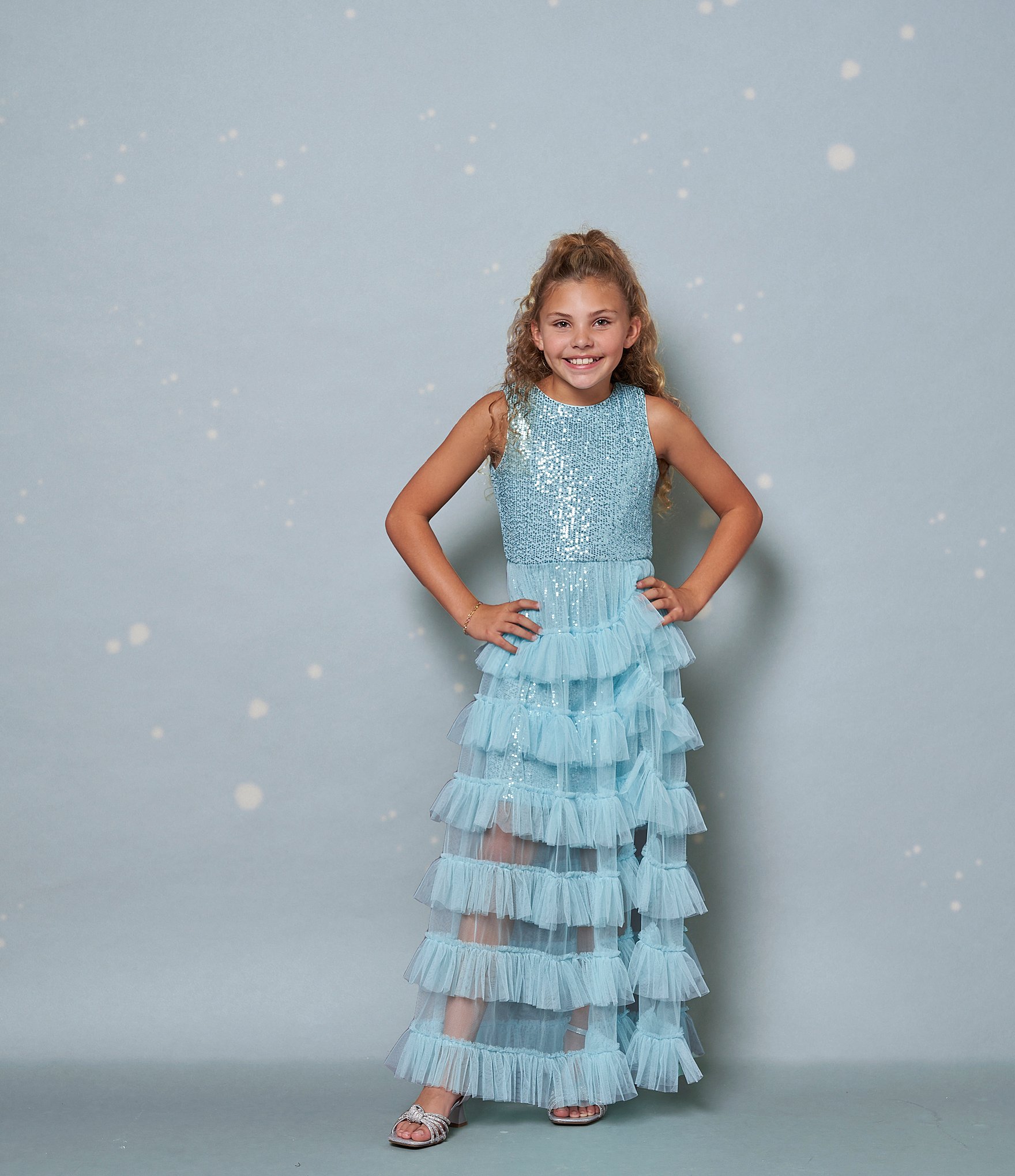 Rare Editions Big Girls 7-16 Sequin-Bodice/Ruffle-Overlay-Skirted Ballgown