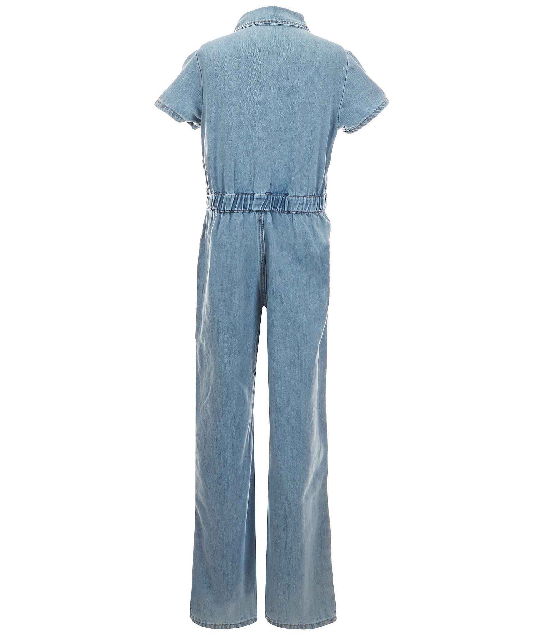 Rare Editions Big Girls 7-16 Short Sleeve Denim Utility Jumpsuit