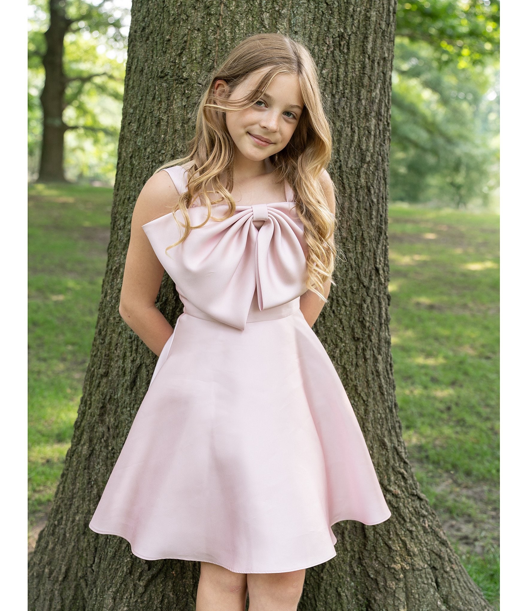 Rare Editions Big Girls Sleeveless Bow-Accented Mikado Fit & Flare Dress